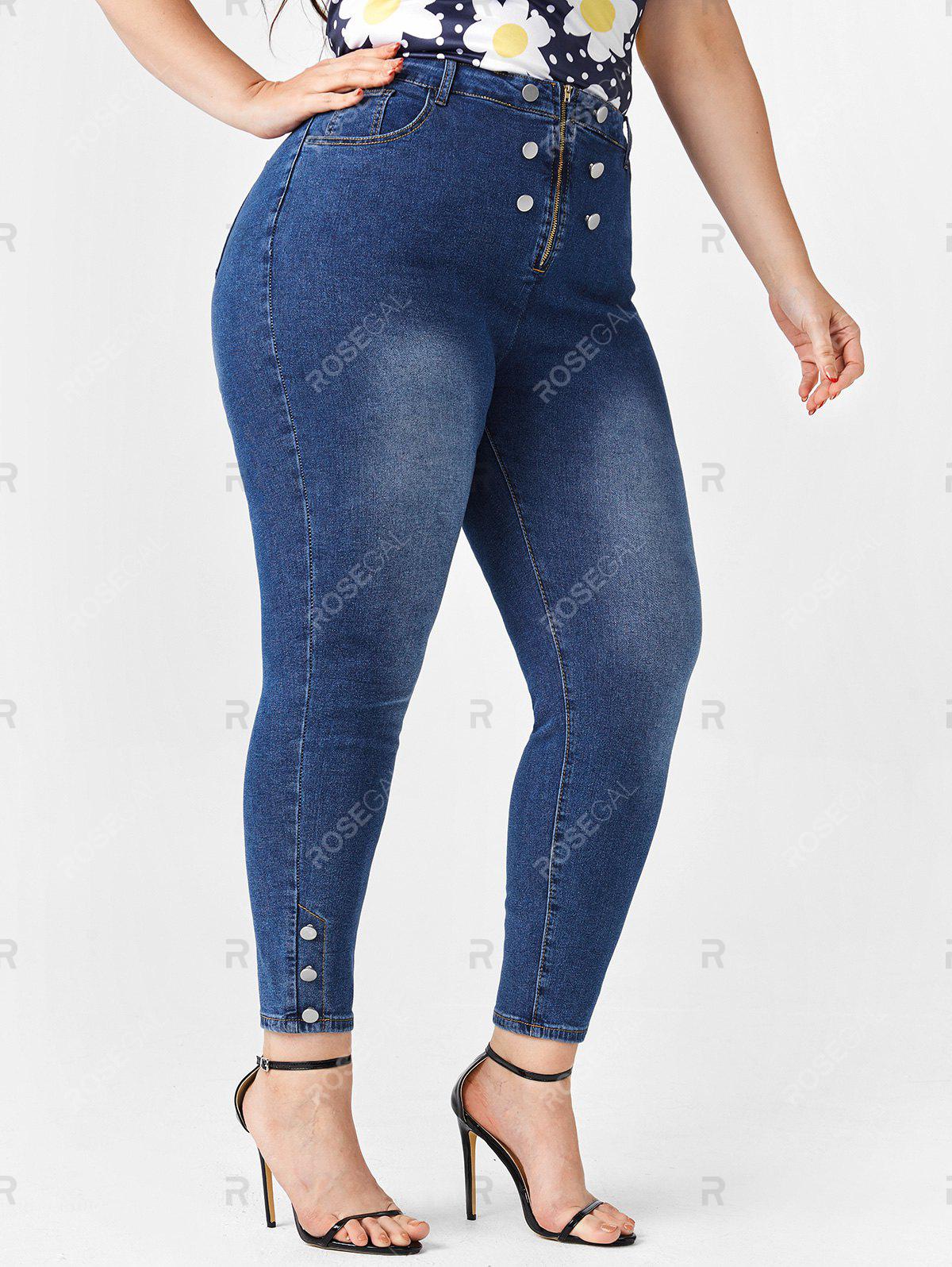 Plus Size Mock Button Zipper Fly Jeans