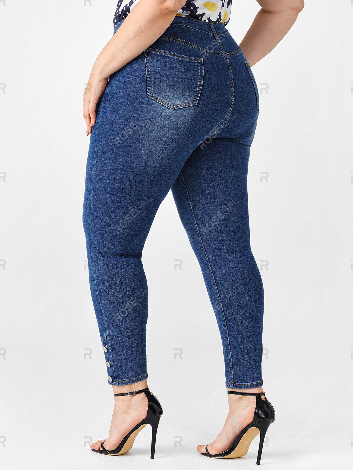 Plus Size Mock Button Zipper Fly Jeans