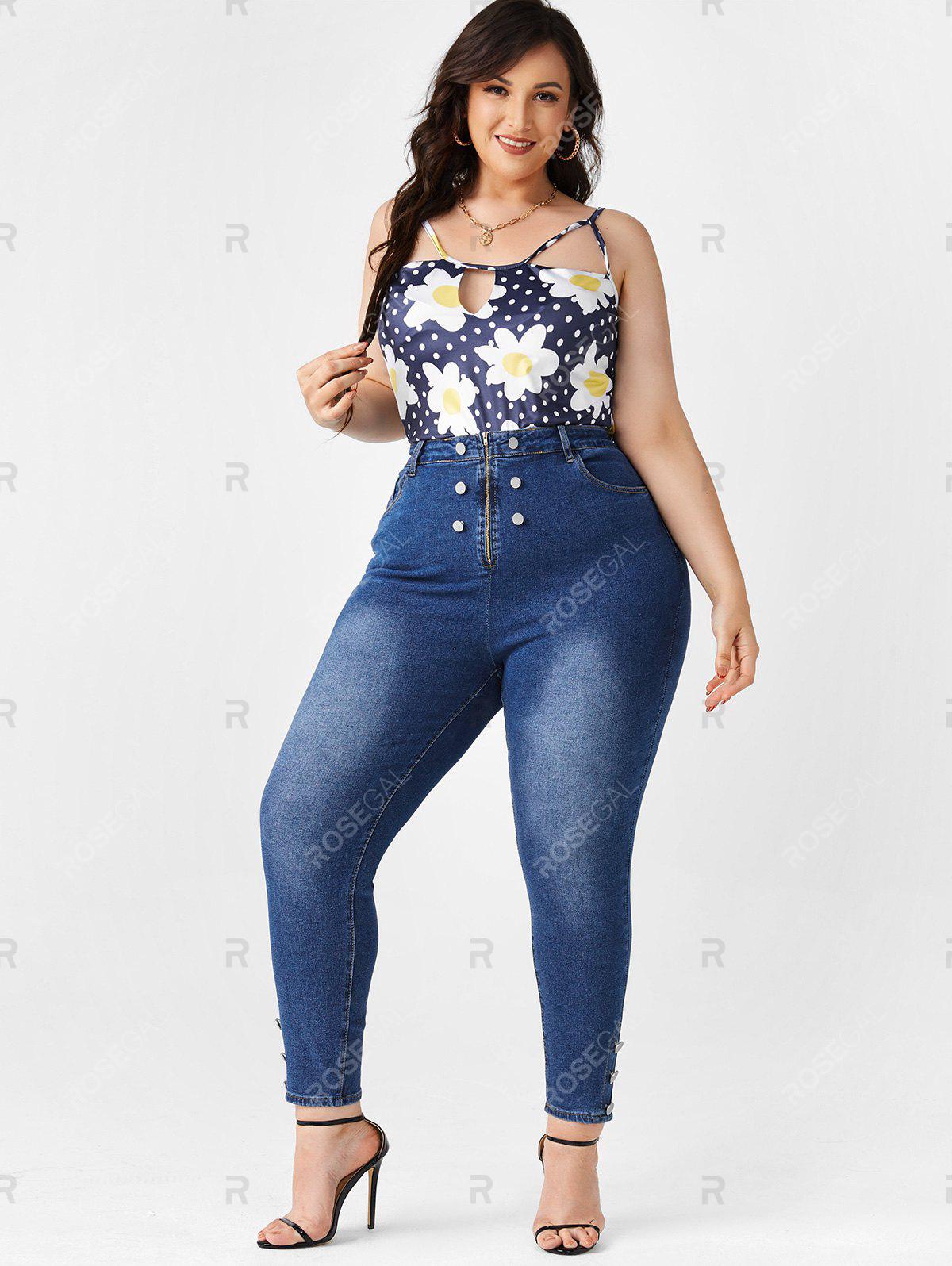 Plus Size Mock Button Zipper Fly Jeans