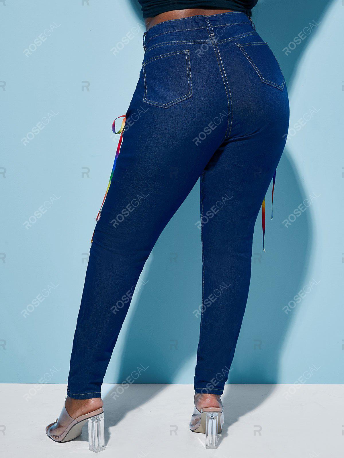 Skinny Colorful Lace Up Front Plus Size Jeans