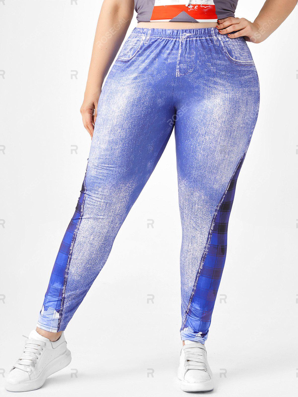 Plus Size Checked Panel 3D Print Jeggings