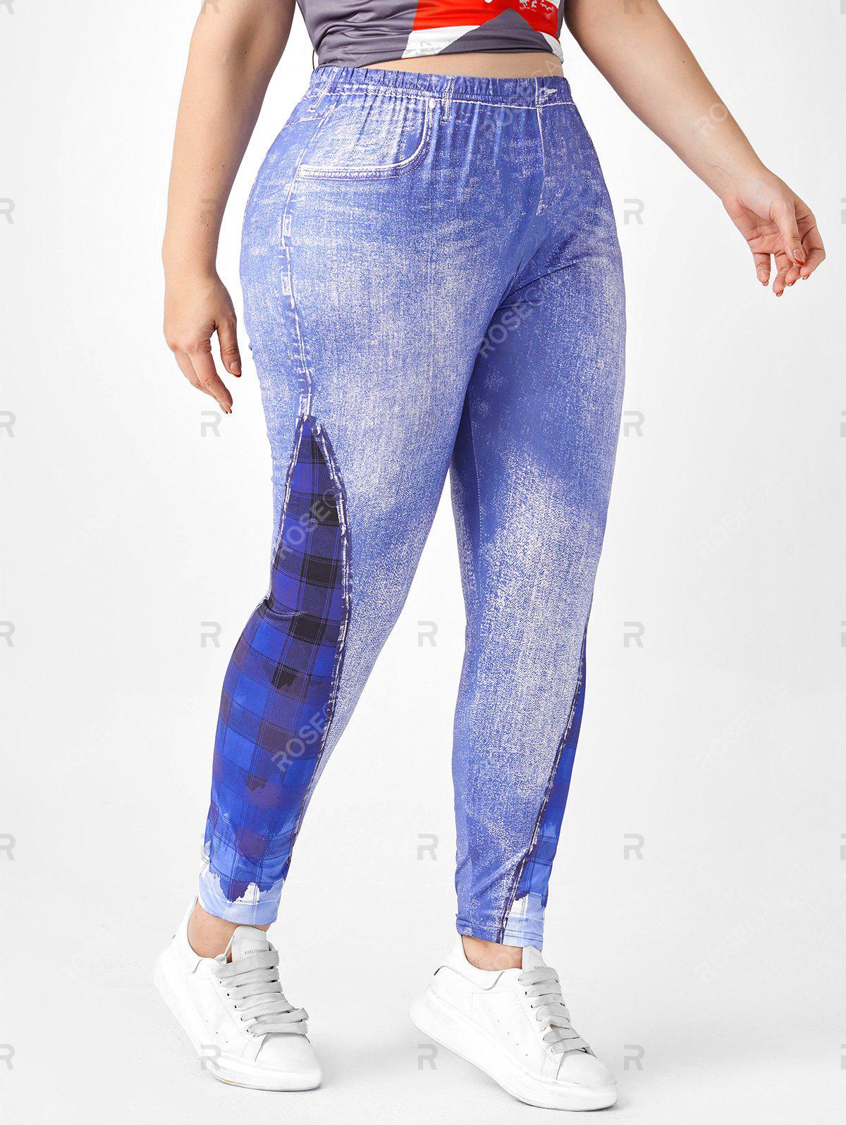 Plus Size Checked Panel 3D Print Jeggings