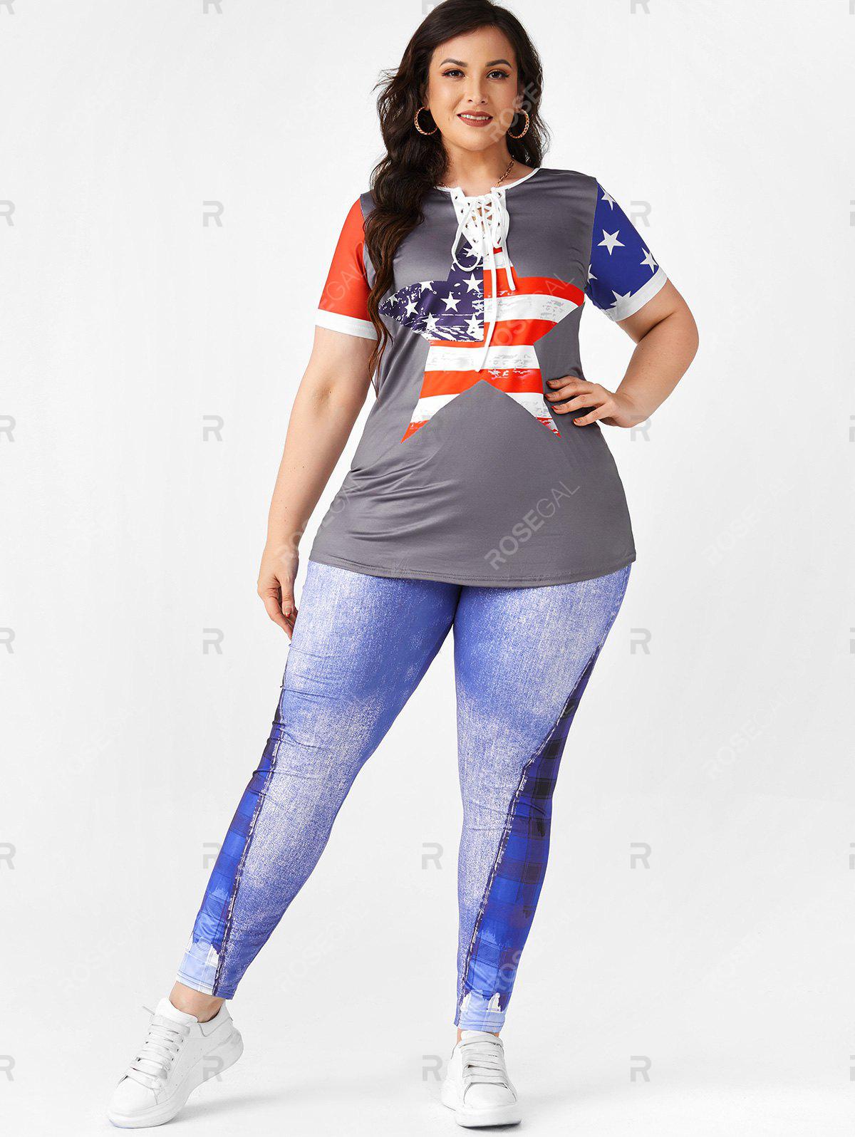 Plus Size Checked Panel 3D Print Jeggings