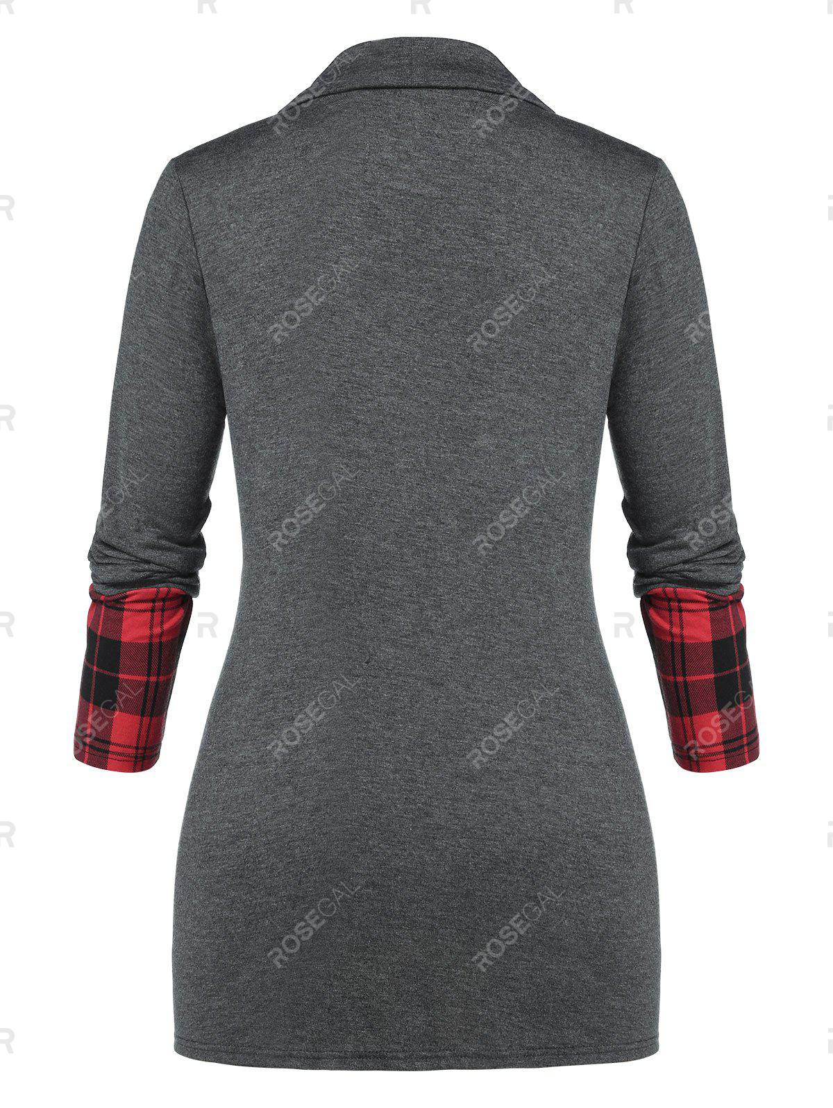 Plus Size Plaid Draped Ruched Long Sleeve Tee