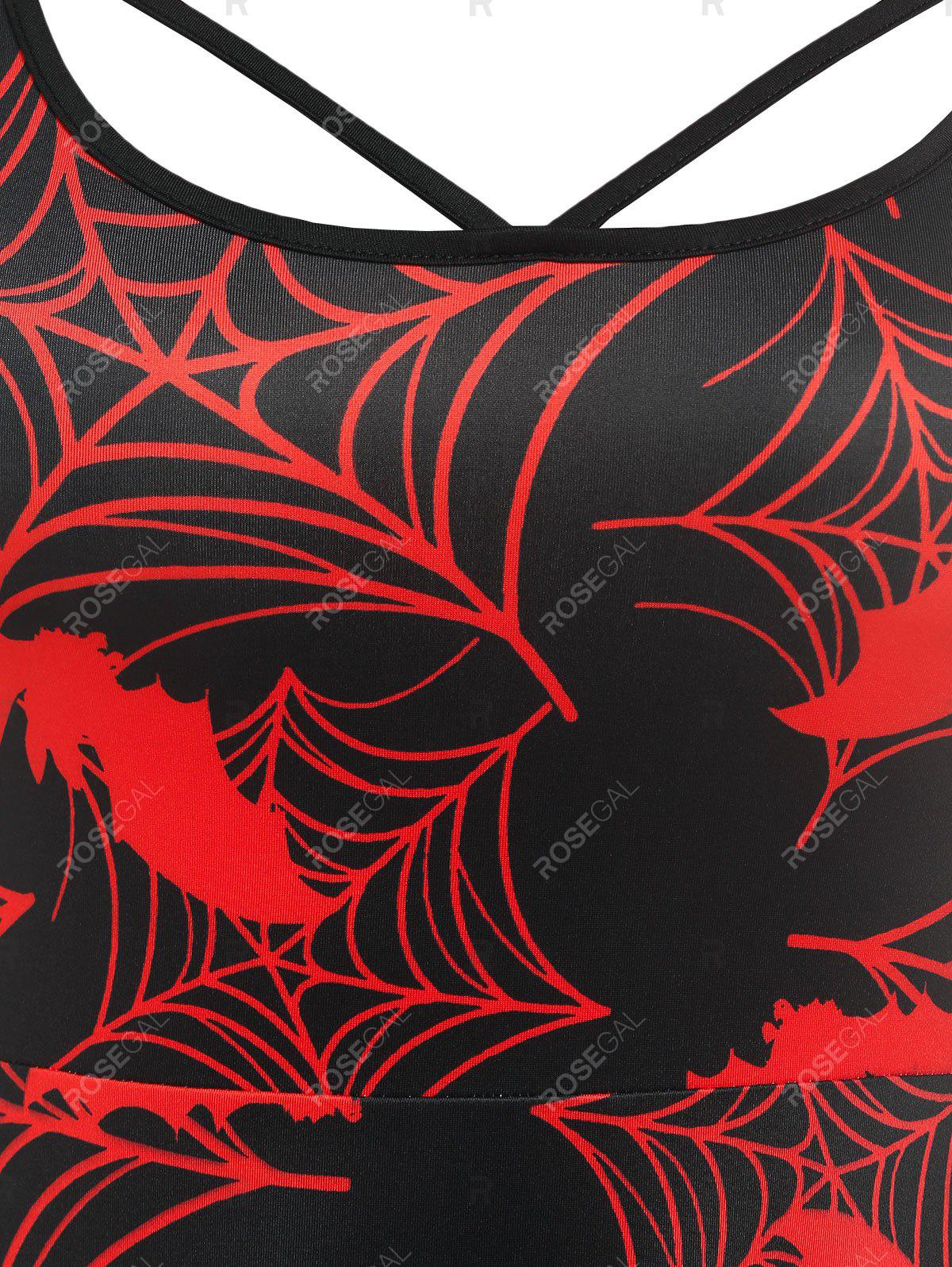 Plus Size Bat Spider Web Print Halloween Midi Dress