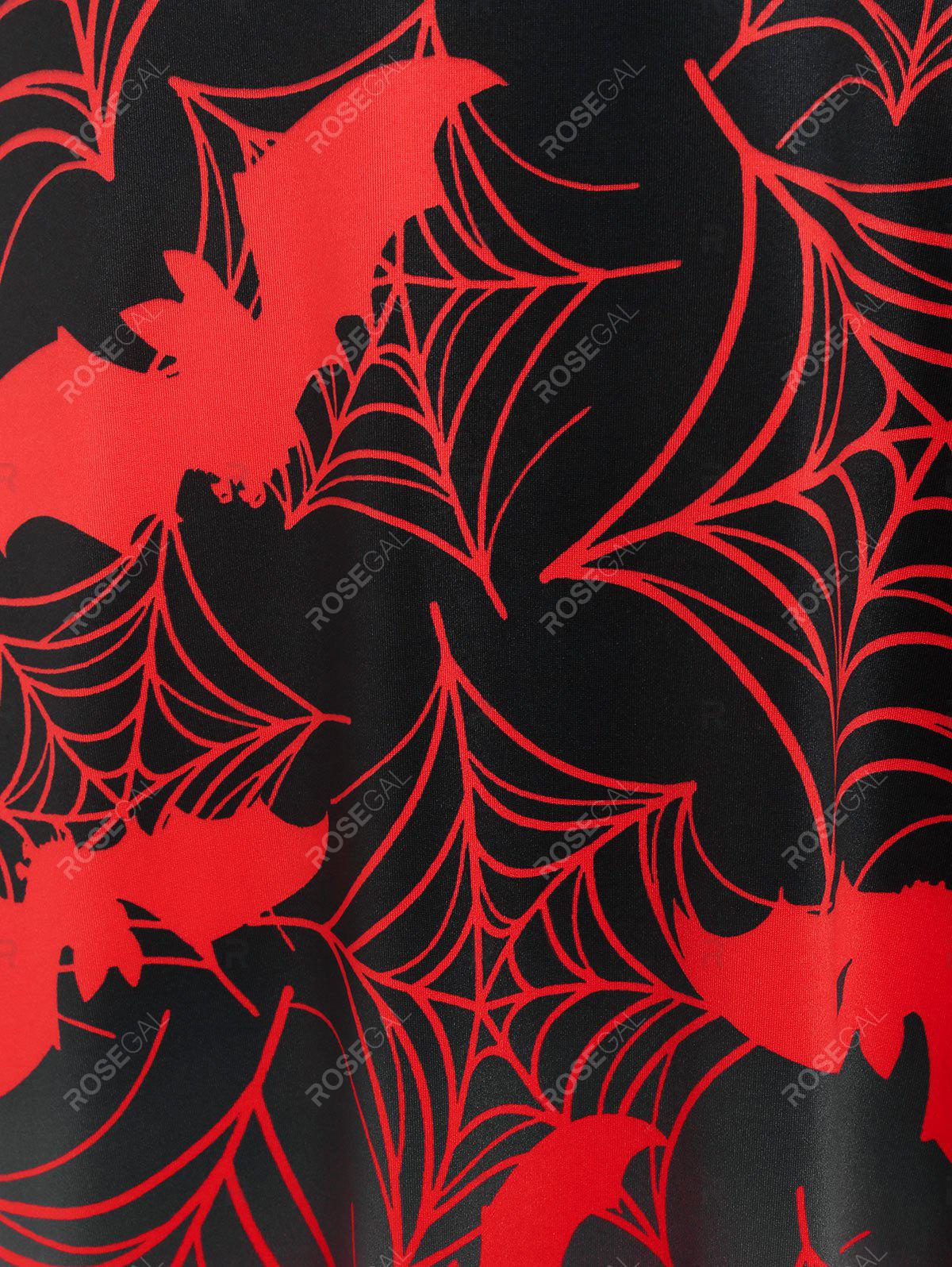 Plus Size Bat Spider Web Print Halloween Midi Dress