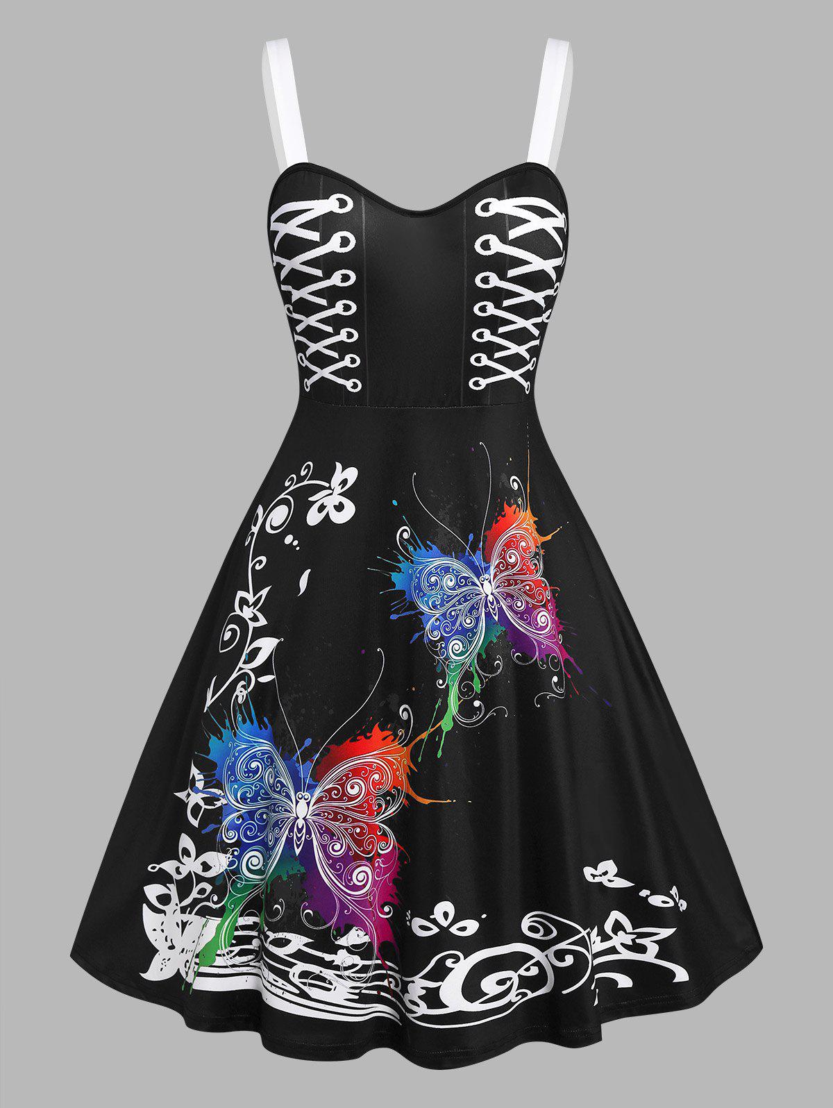 Plus Size Butterfly Print Fit and Flare Dress