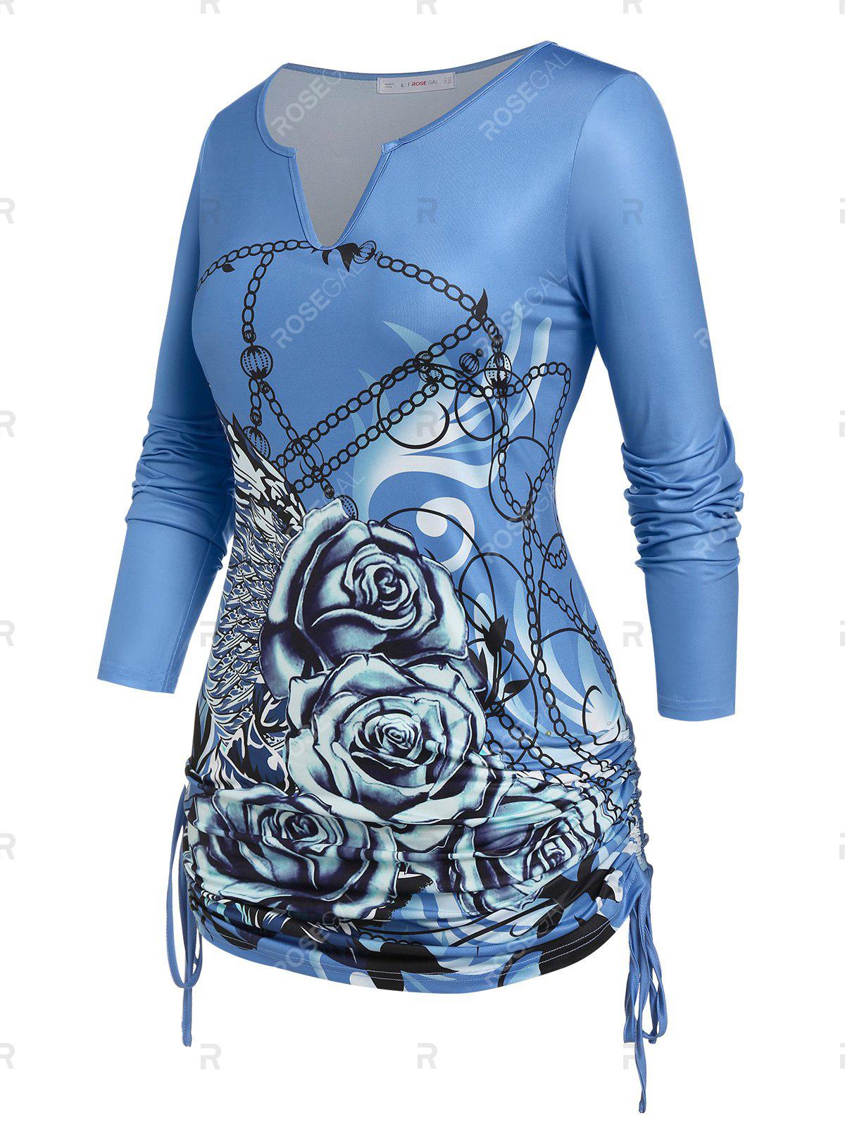 Plus Size Cinched Rose Chains Print T-shirt