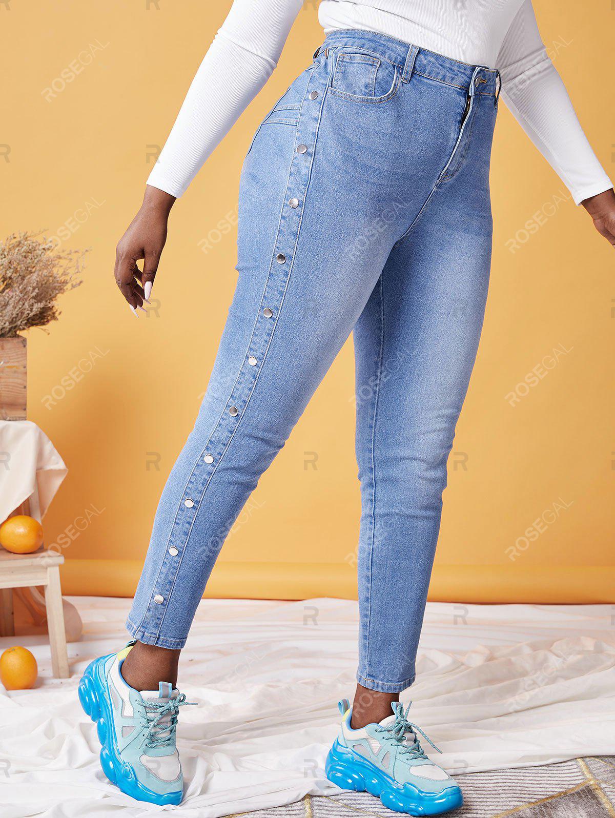 Plus Size Light Wash Studded Skinny Jeans