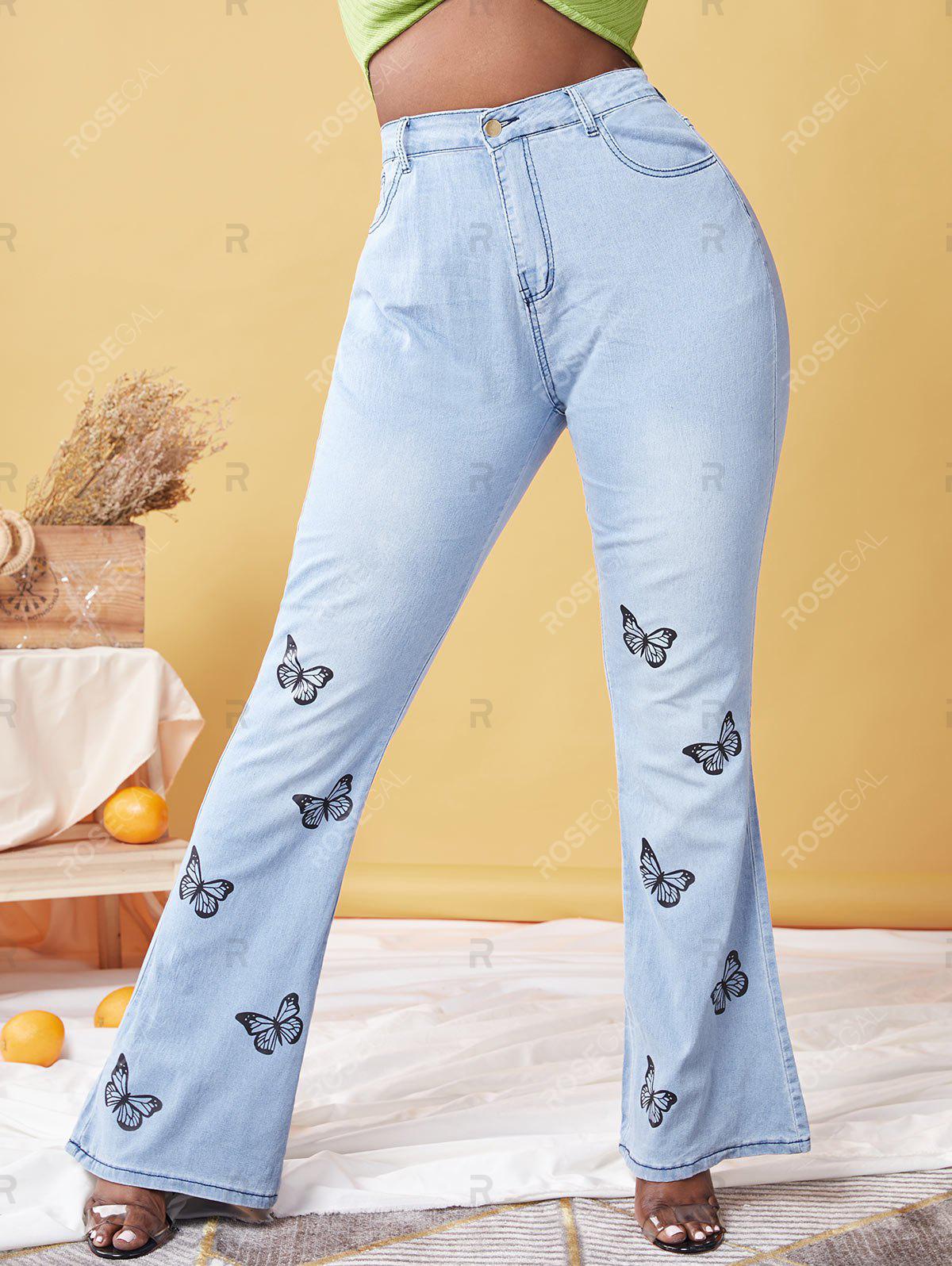 Plus Size Butterfly Print Flare Jeans