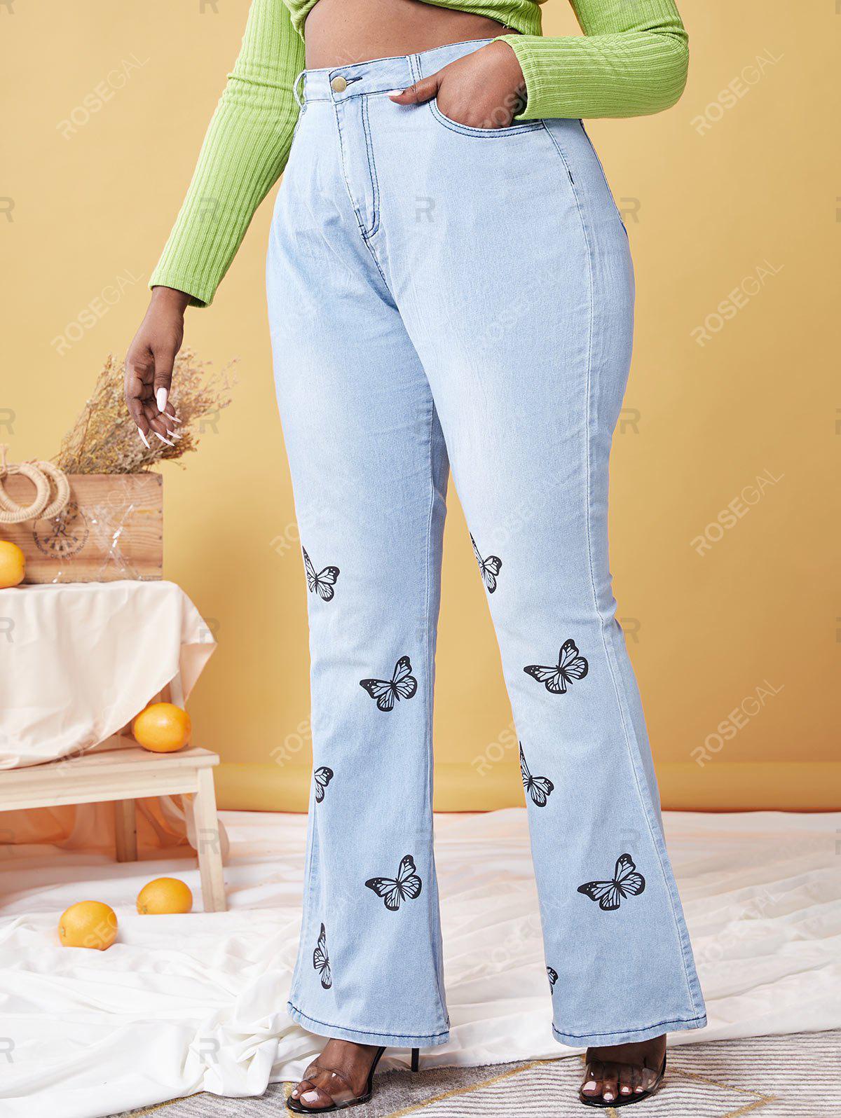 Plus Size Butterfly Print Flare Jeans