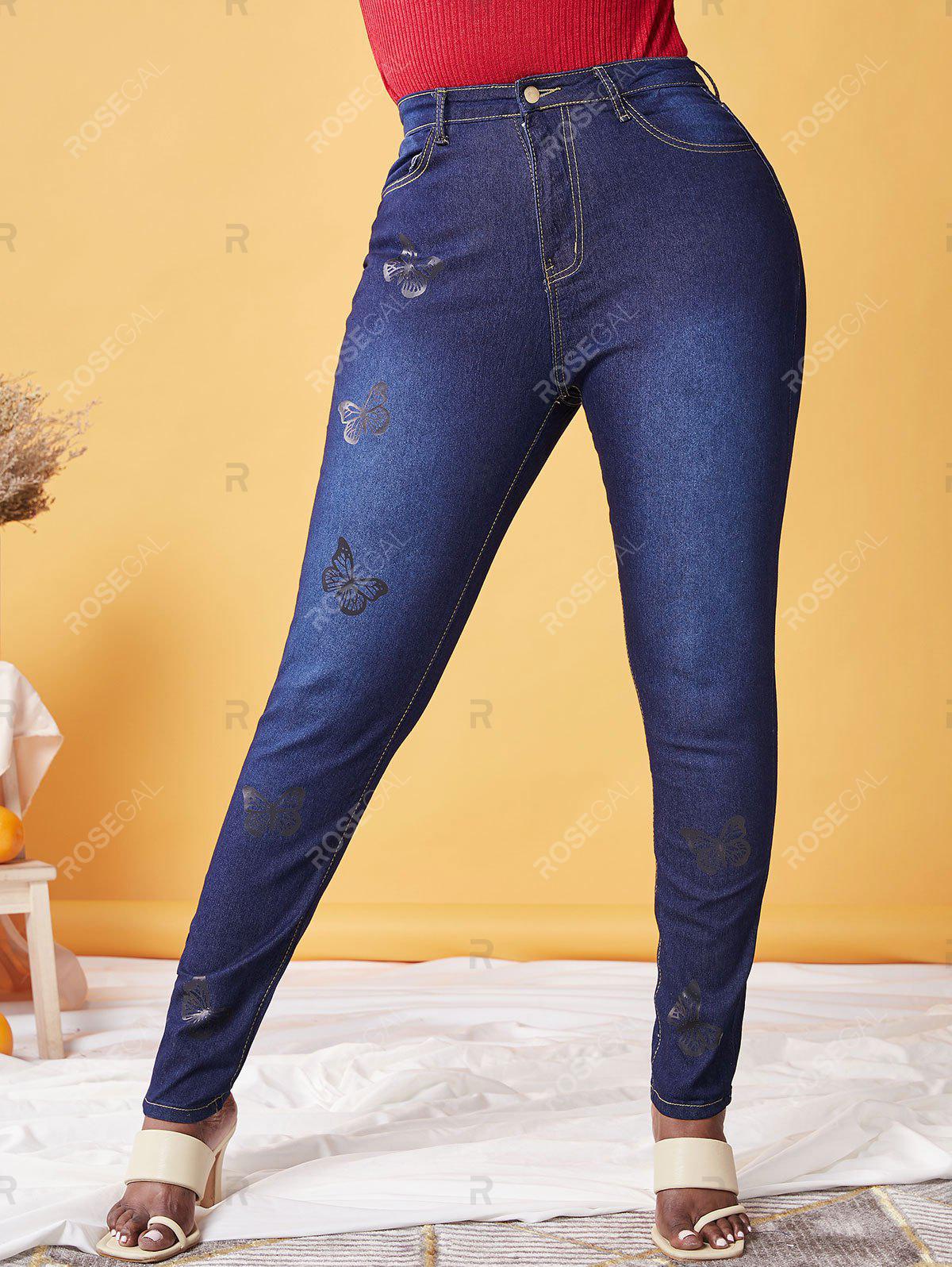 Plus Size Skinny Butterfly Print Jeans