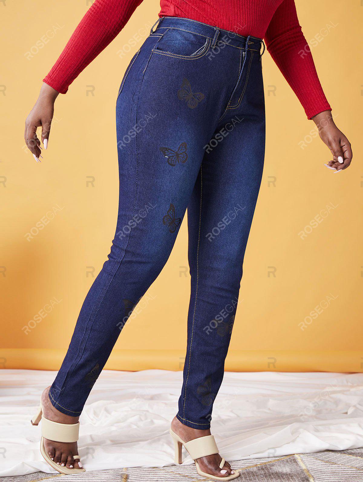 Plus Size Skinny Butterfly Print Jeans