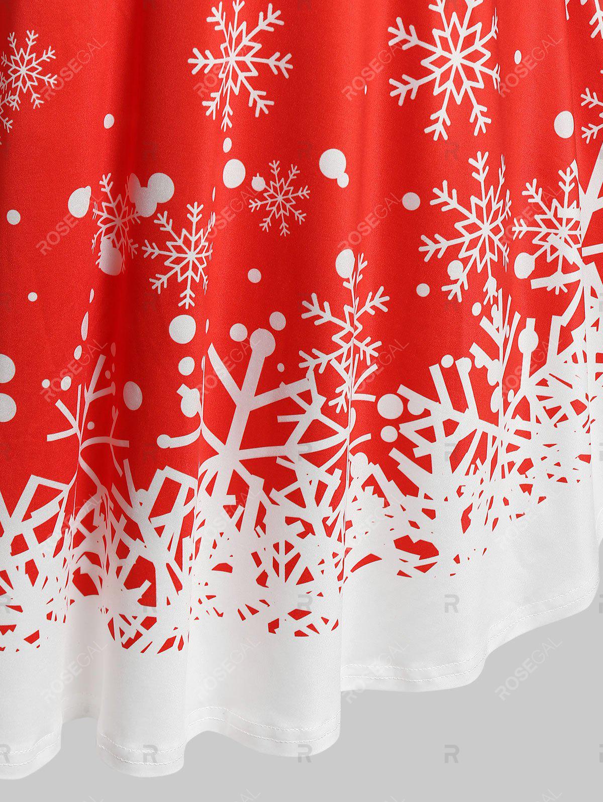 Plus Size Snowflake Print Lace Panel Christmas Dress