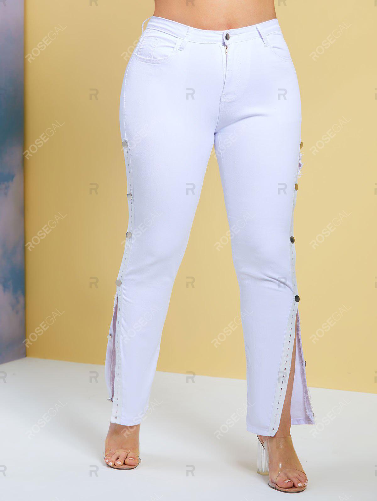 Side Buttoned Tape Skinny Plus Size Jeans