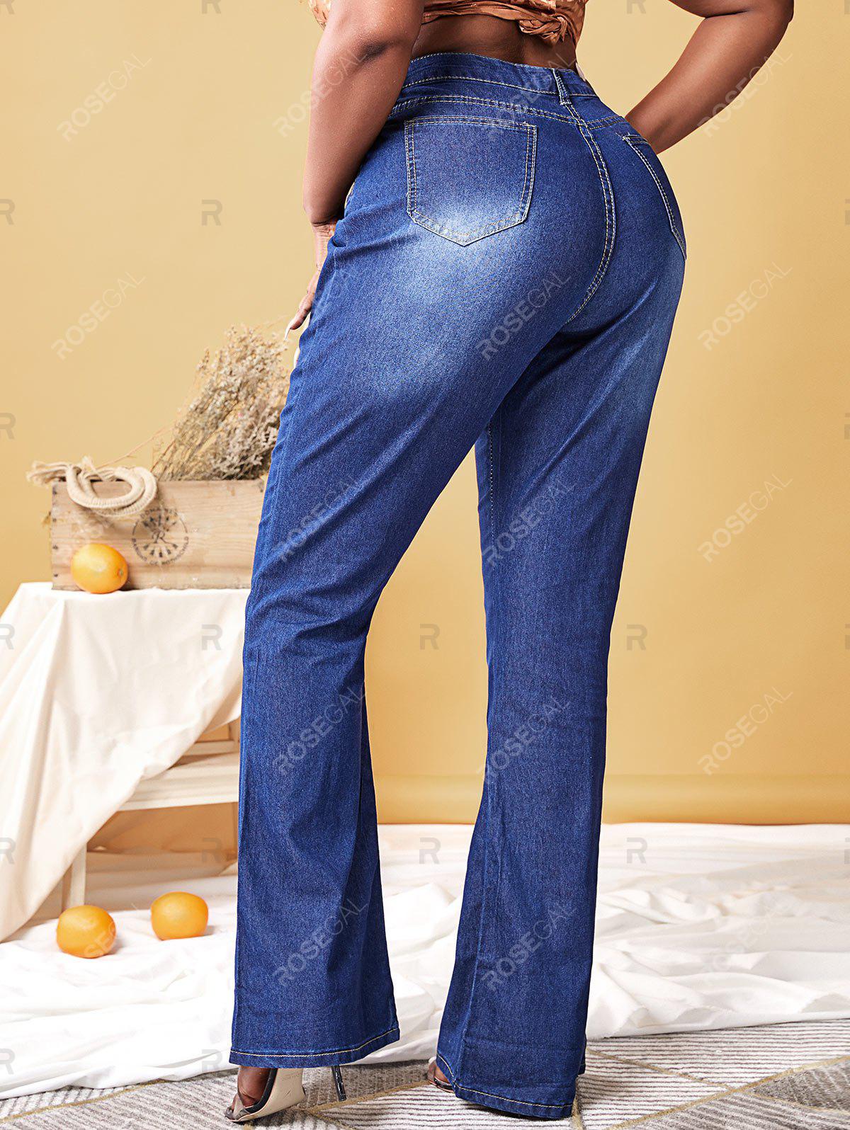 Plus Size Butterfly Print High Waisted Flare Jeans