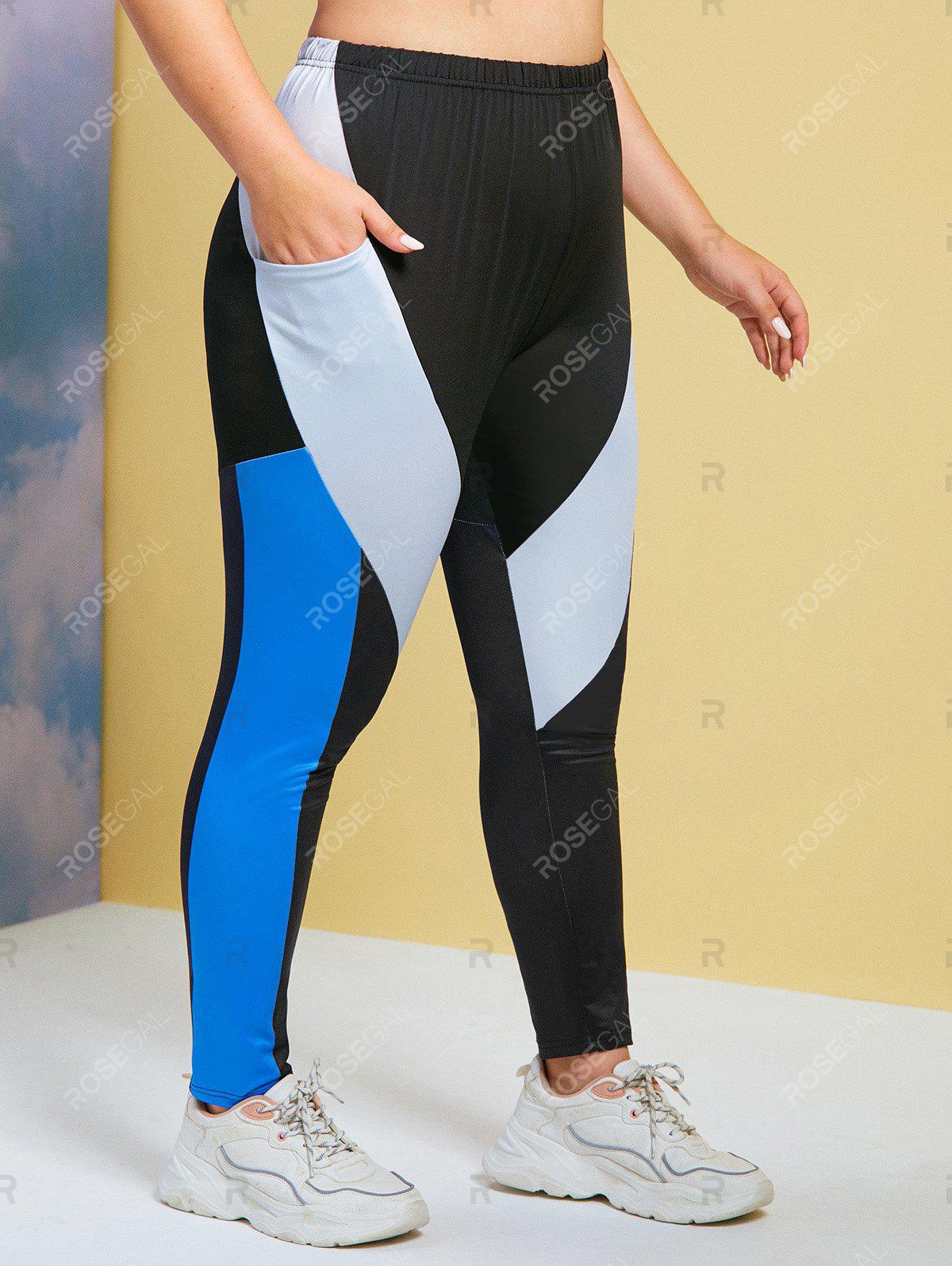 Colorblock Side Pockets Plus Size Skinny Pants