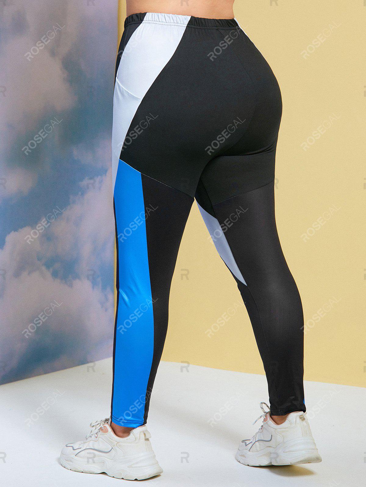 Colorblock Side Pockets Plus Size Skinny Pants