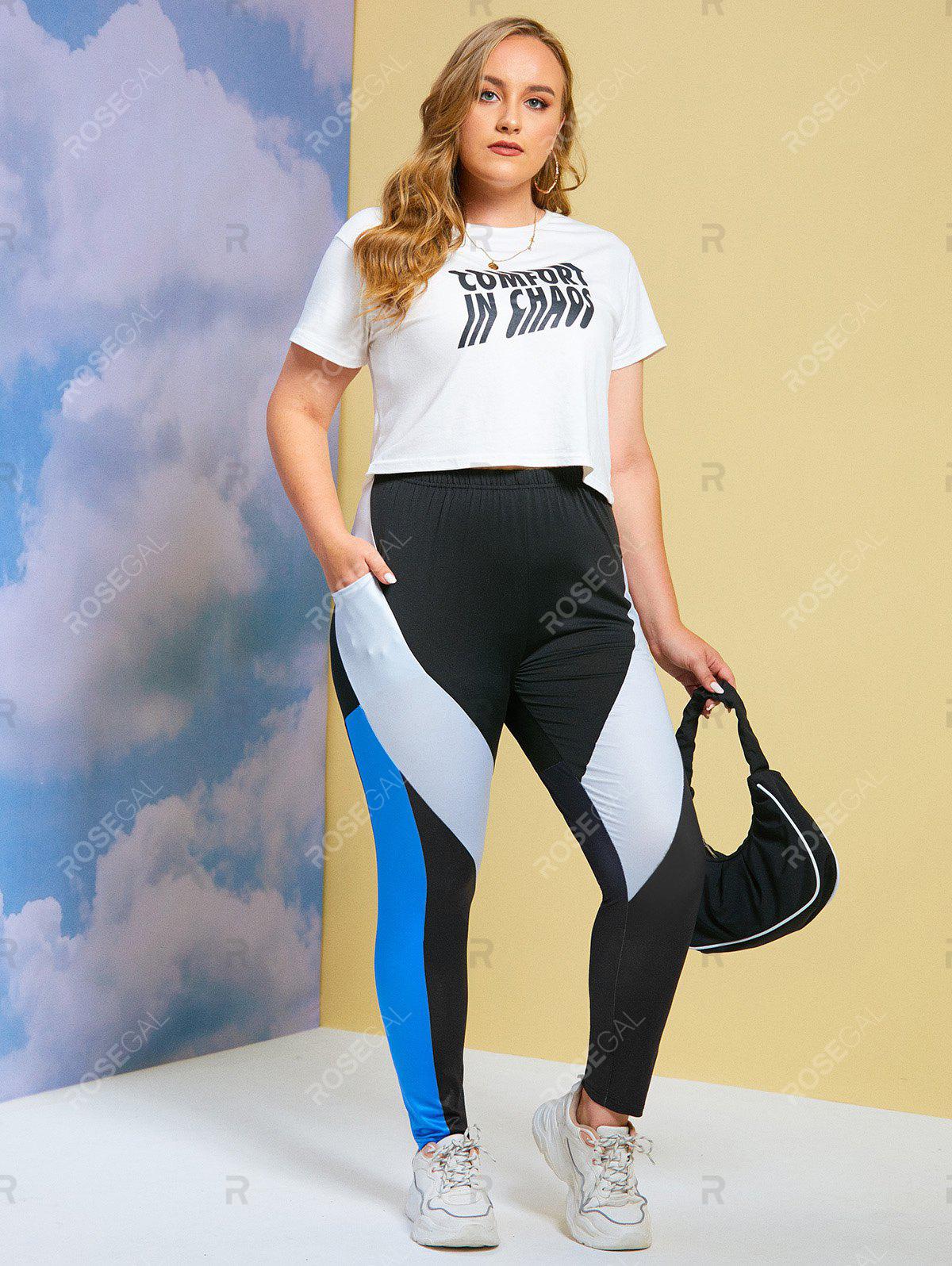 Colorblock Side Pockets Plus Size Skinny Pants