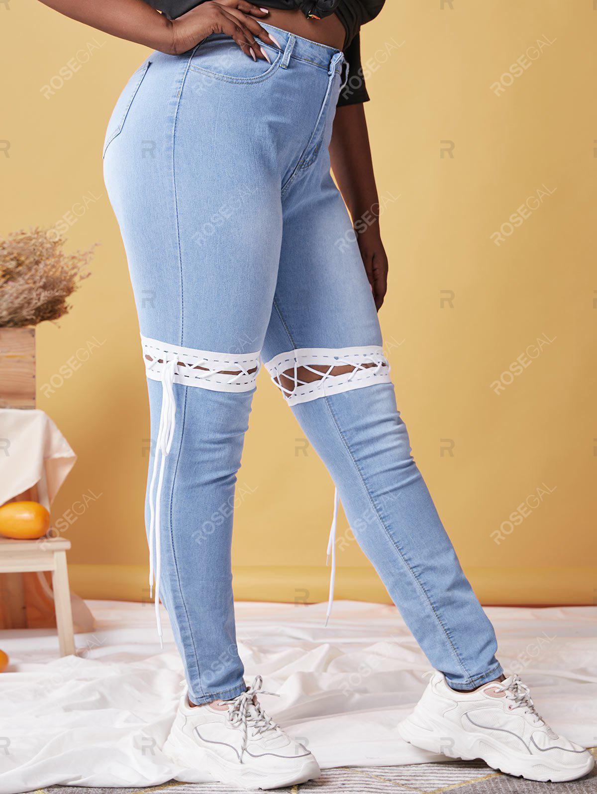 Plus Size Lace-up Detachable Skinny Jeans