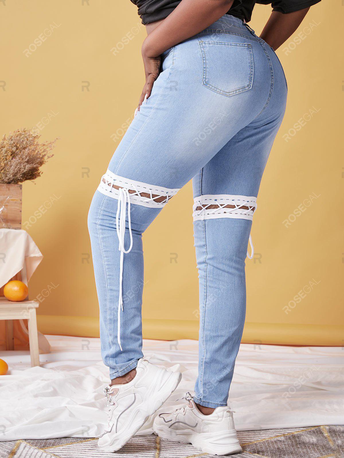 Plus Size Lace-up Detachable Skinny Jeans