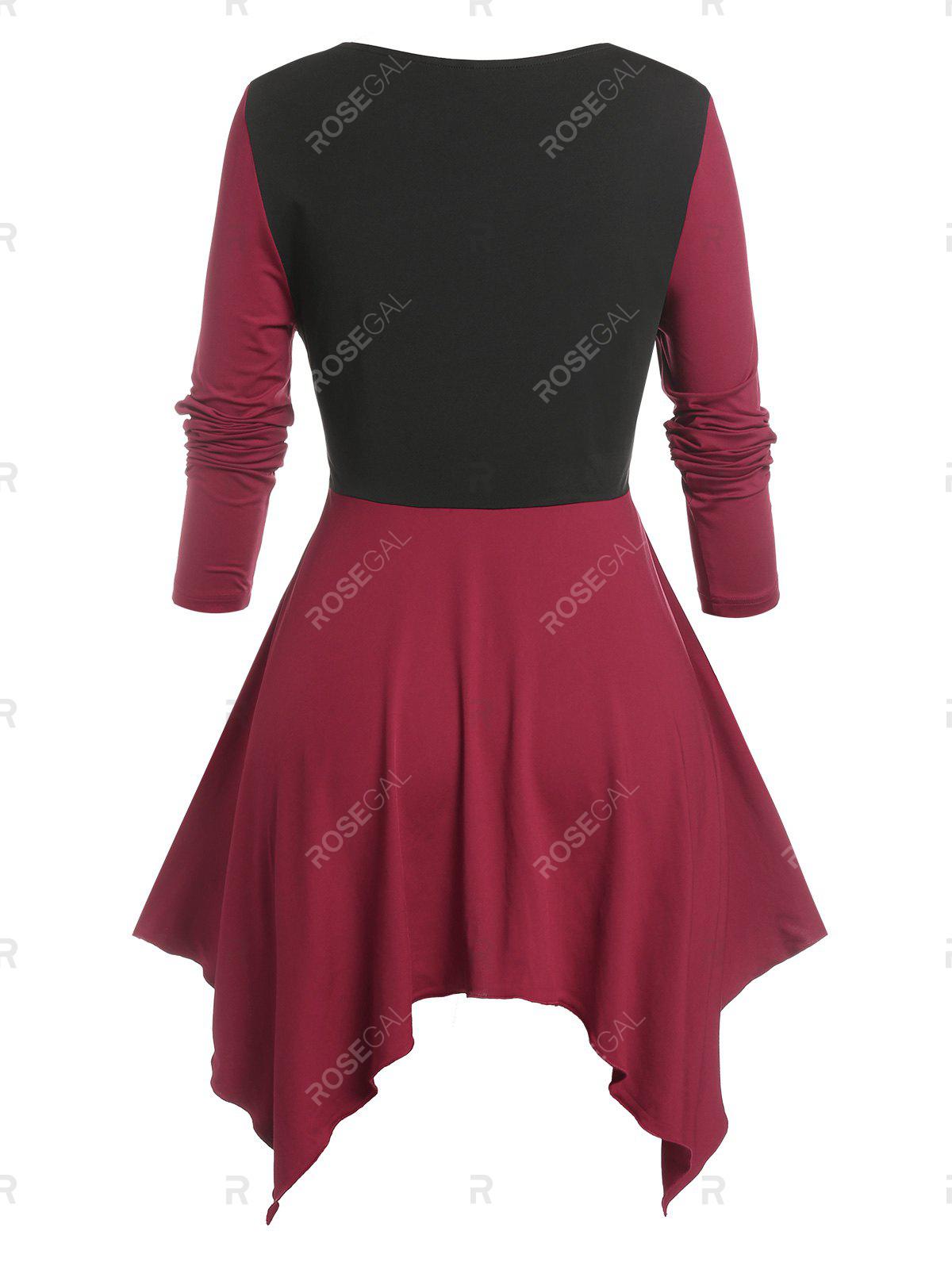 Plus Size Two Tone Handkerchief Godet Long Sleeve Tee