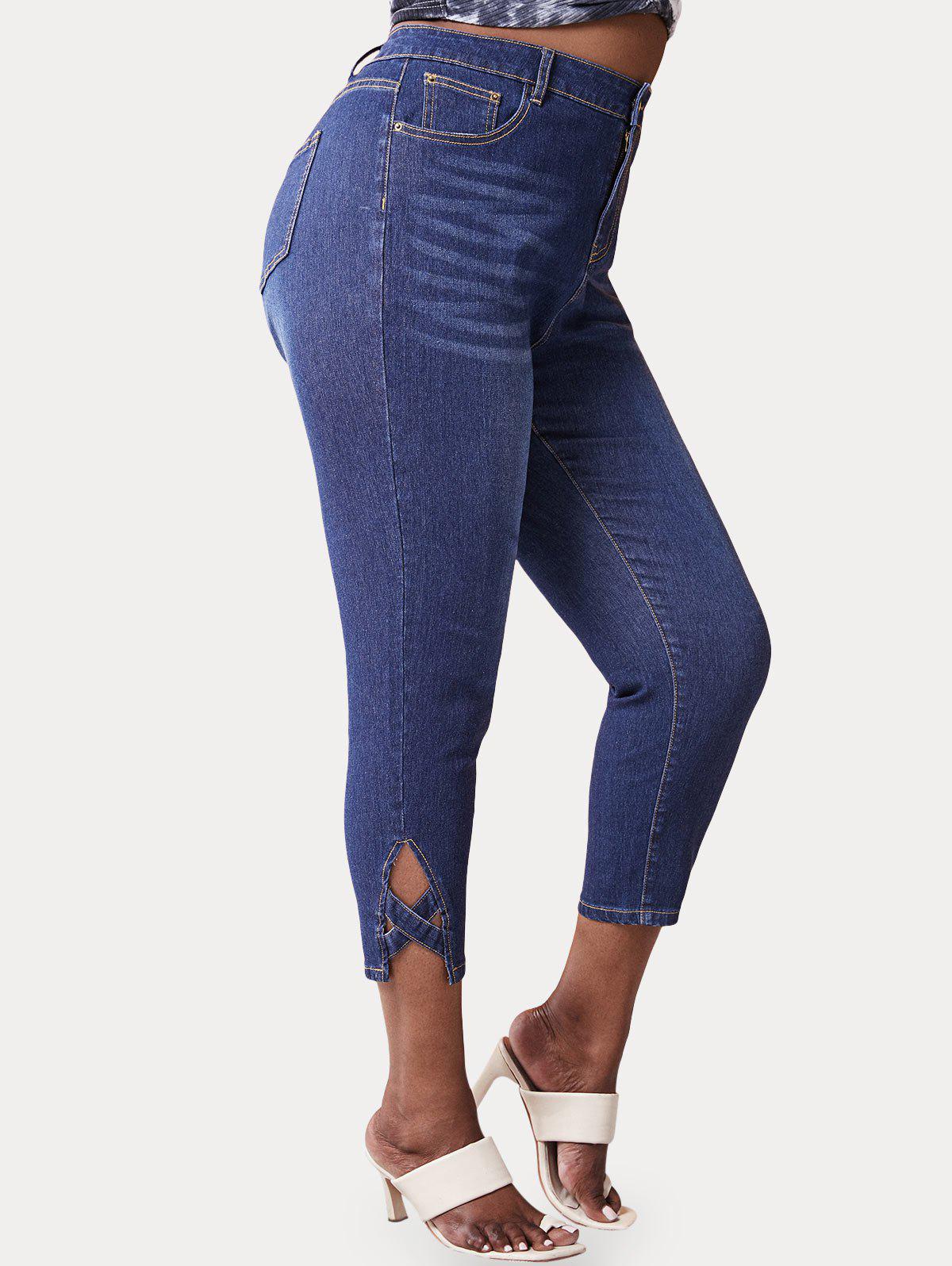 Plus Size Crisscross Faded Ninth Jeans