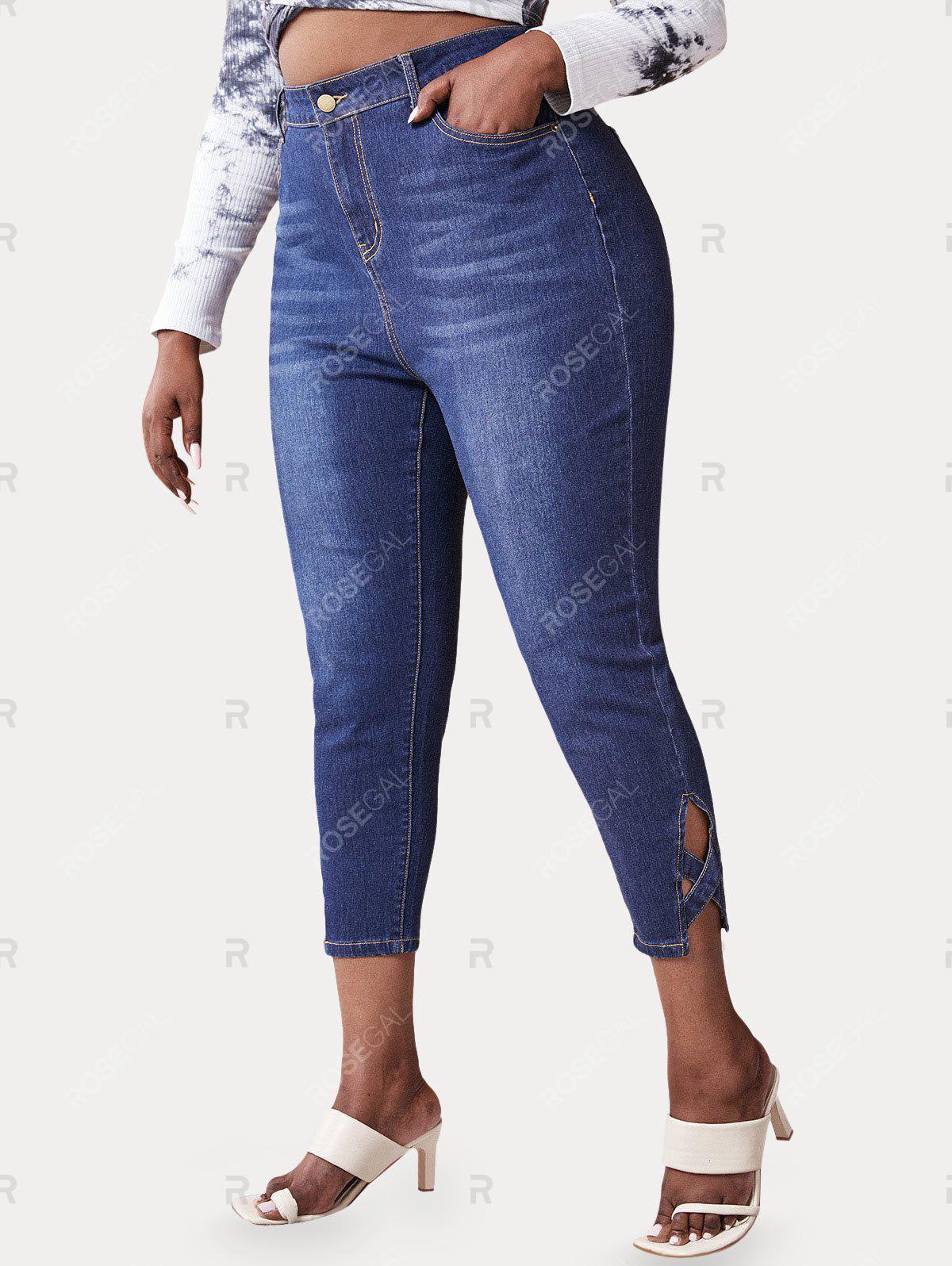 Plus Size Crisscross Faded Ninth Jeans