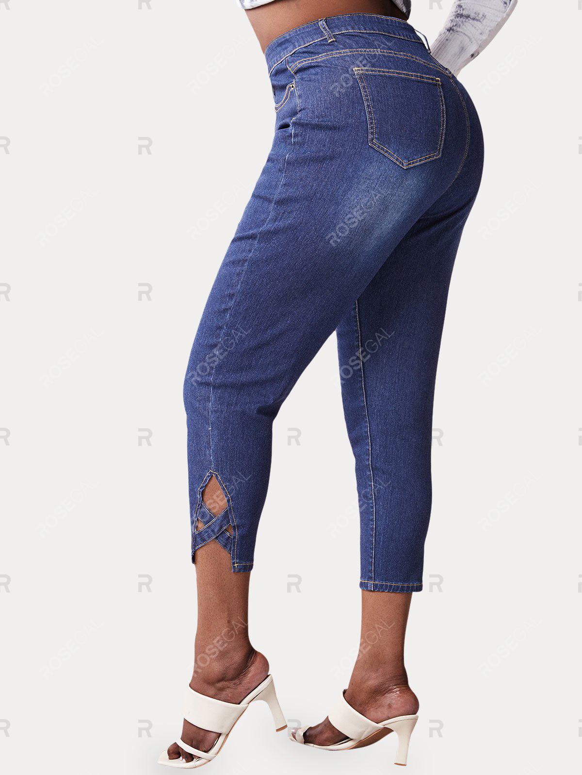 Plus Size Crisscross Faded Ninth Jeans