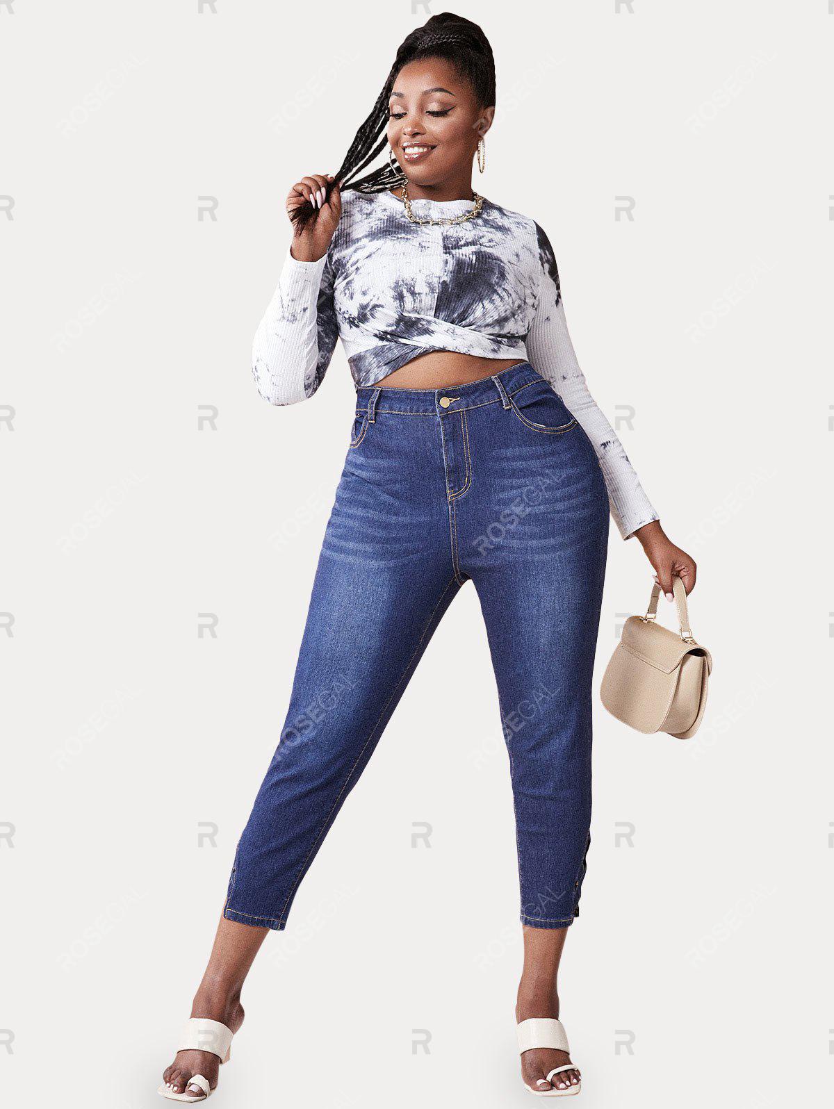 Plus Size Crisscross Faded Ninth Jeans