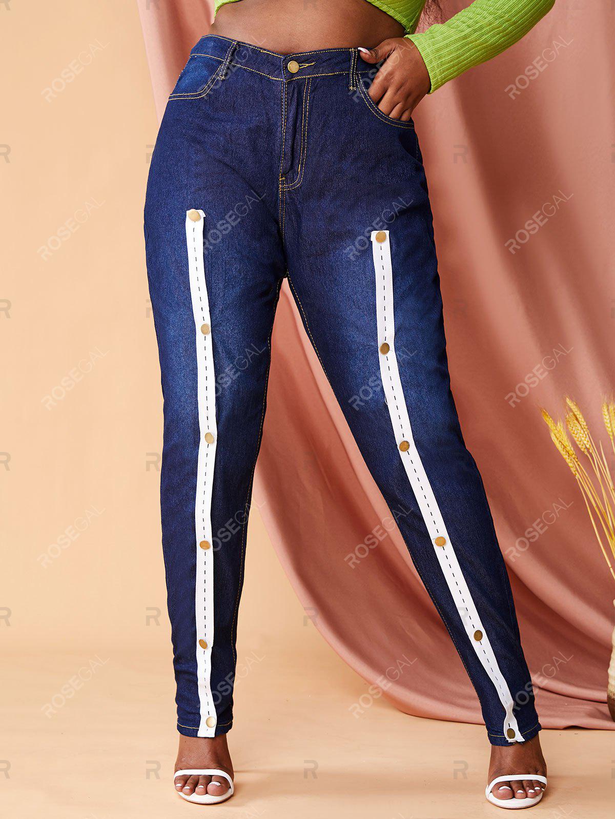 Skinny Front Slit Buttoned Tape Plus Size Jeans