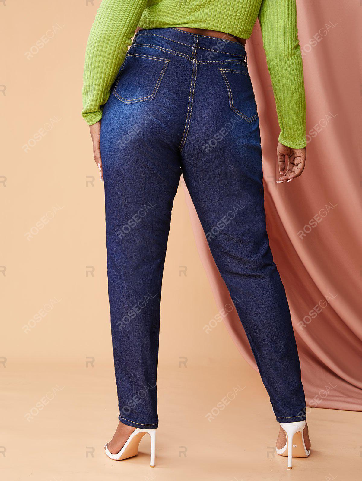 Skinny Front Slit Buttoned Tape Plus Size Jeans