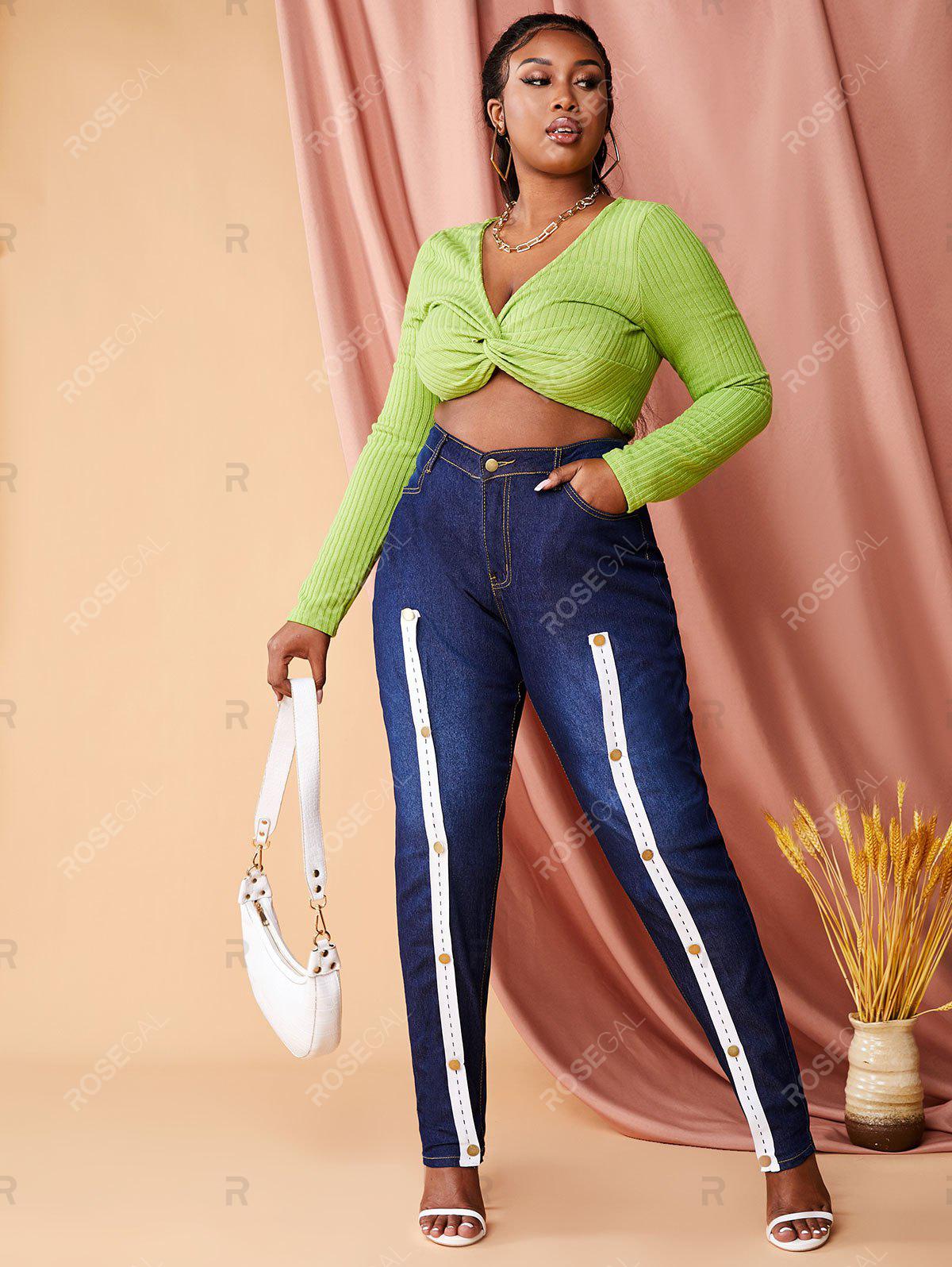 Skinny Front Slit Buttoned Tape Plus Size Jeans