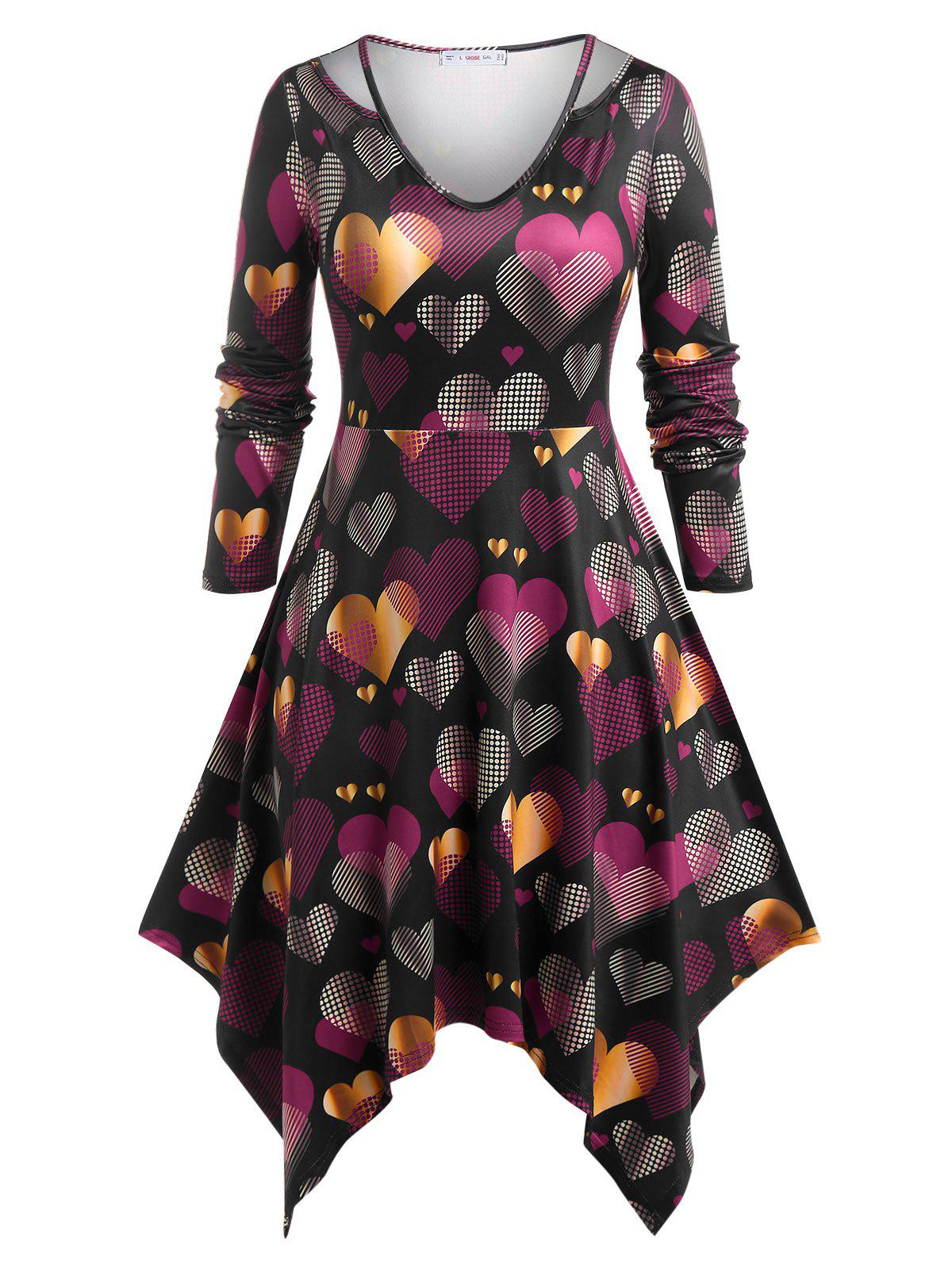 Plus Size Handkerchief Cutout Heart Print Dress