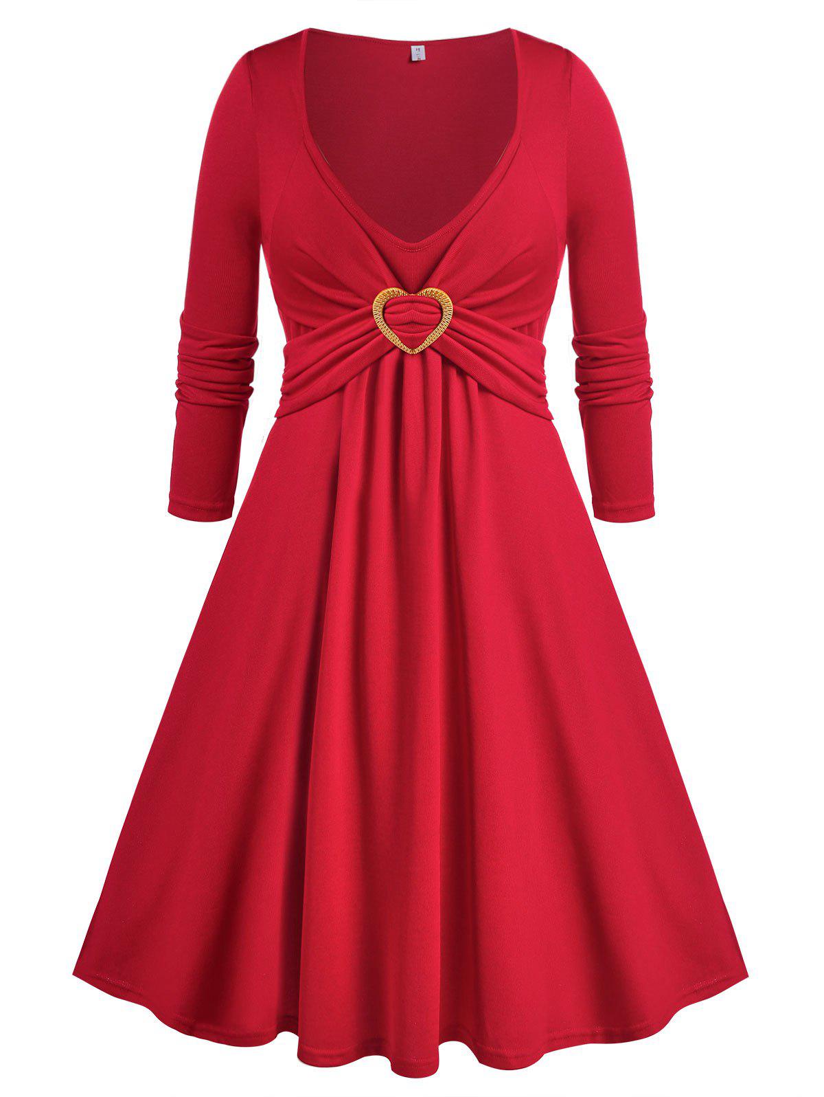 Plus Size Vintage Ruched Heart Ring Pin Up Dress