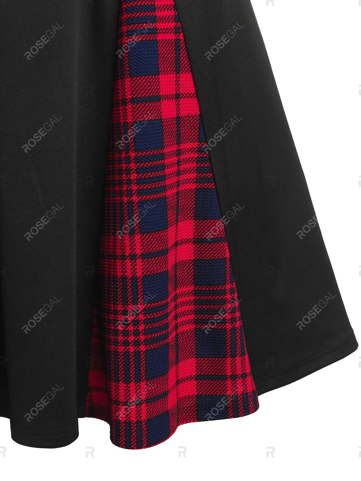 Plus Size Chain Godet Plaid Grommet High Rise Skirt