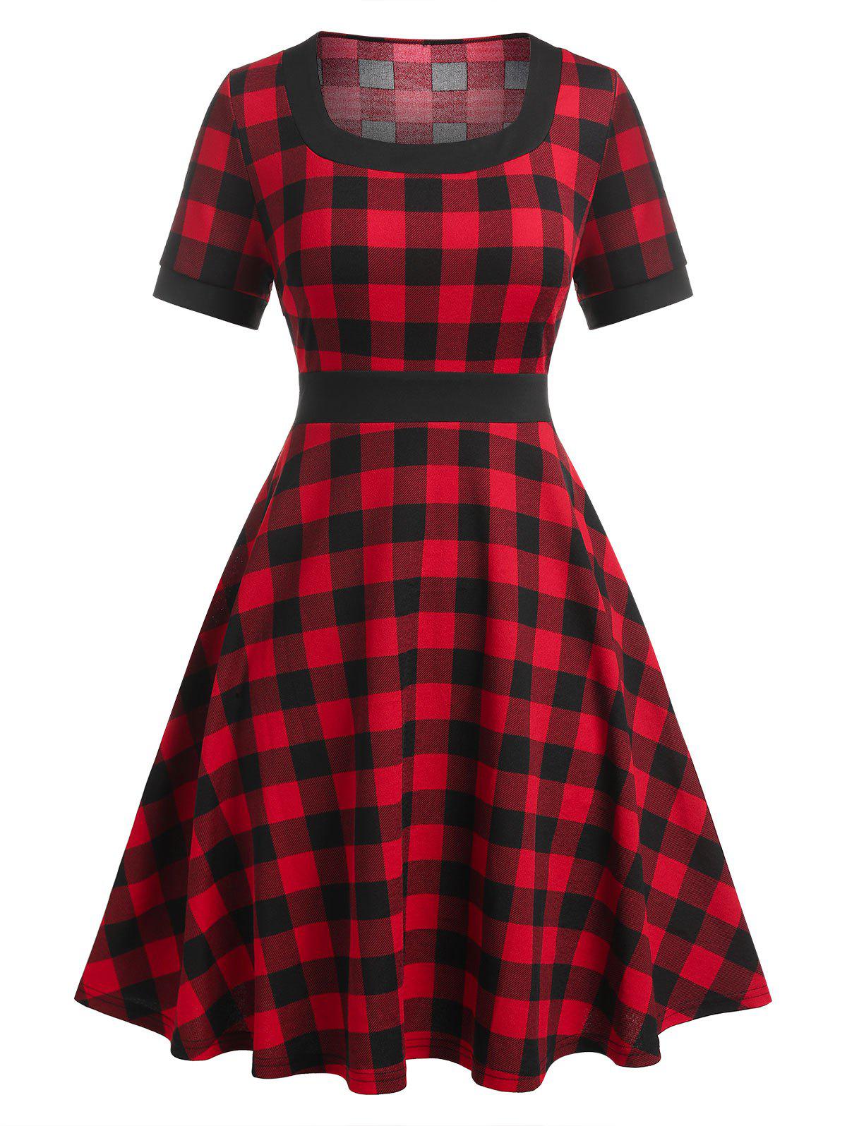 Plus Size Plaid Knee Length 1950s Dress