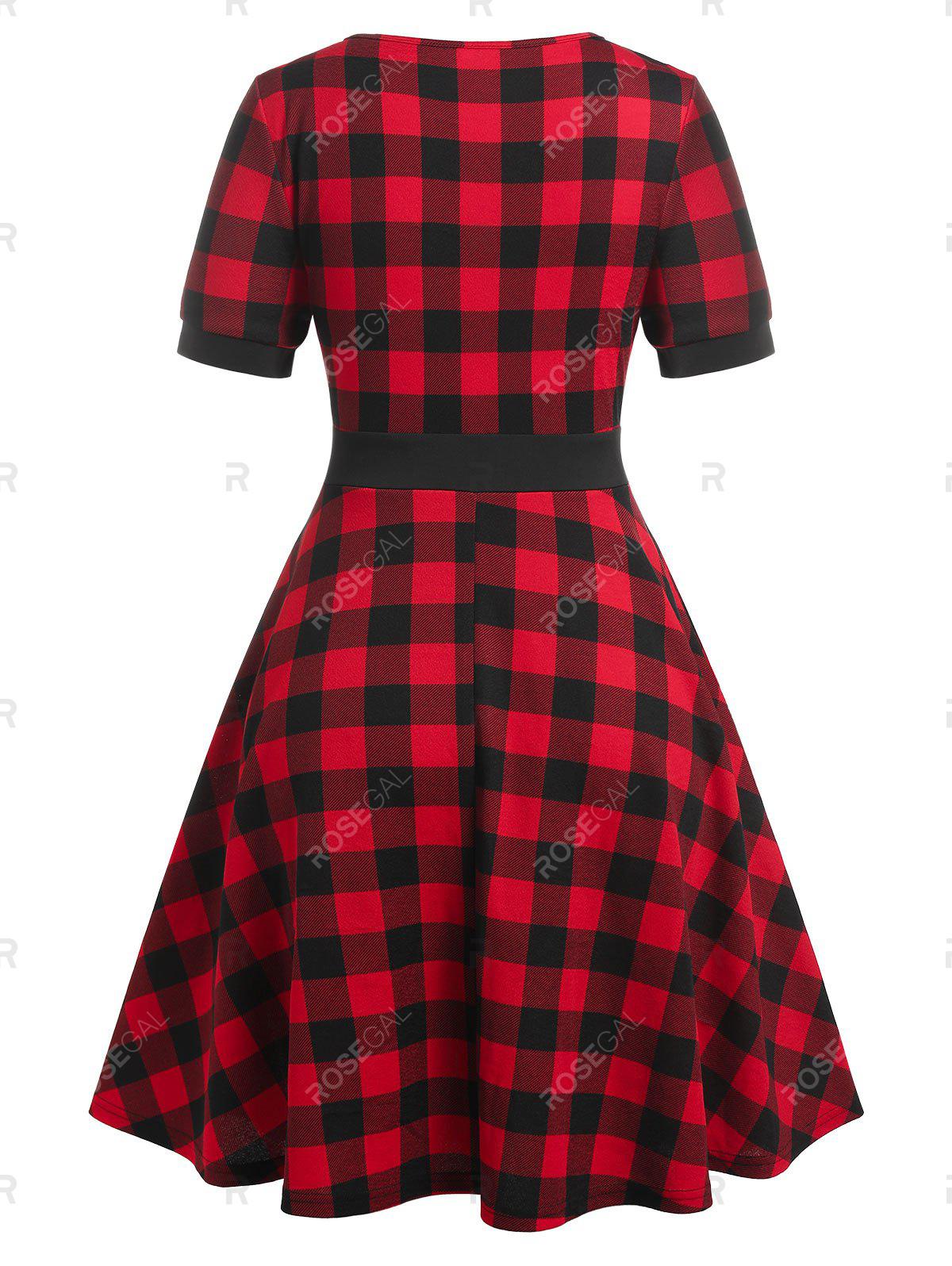 Plus Size Plaid Knee Length 1950s Dress