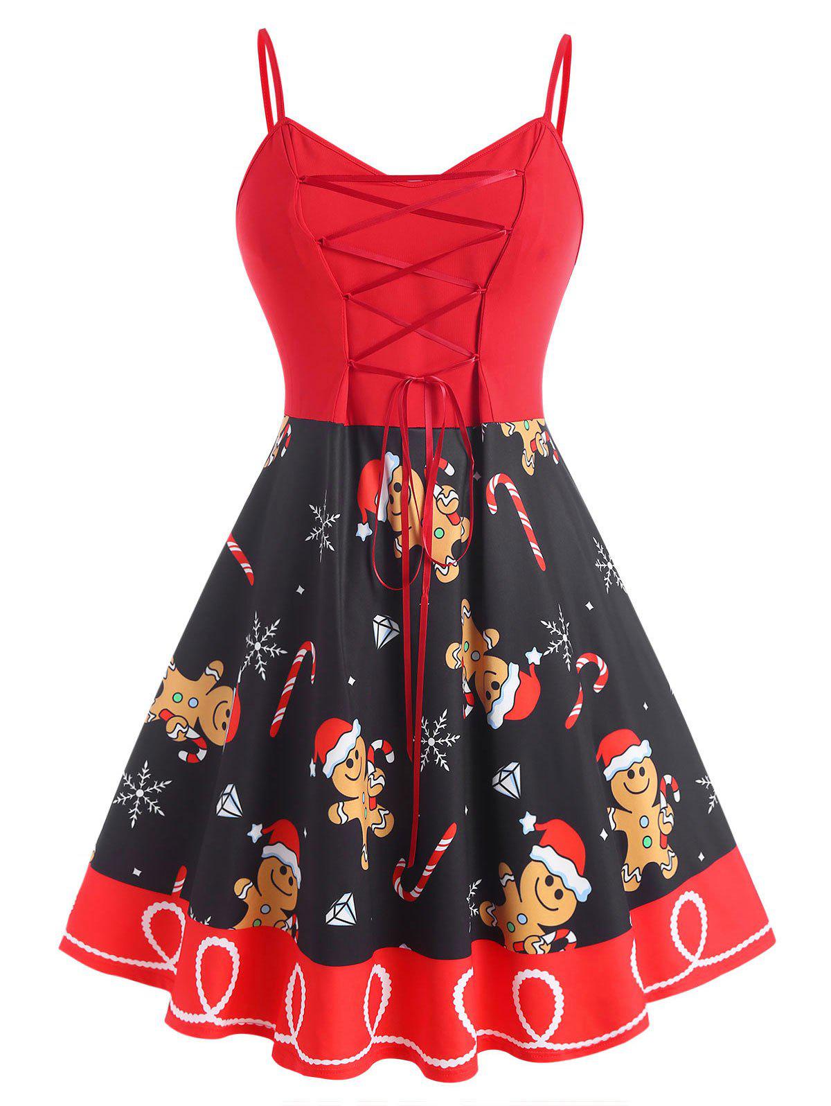 Christmas Cartoon Snowflake Lace Up Plus Size Dress