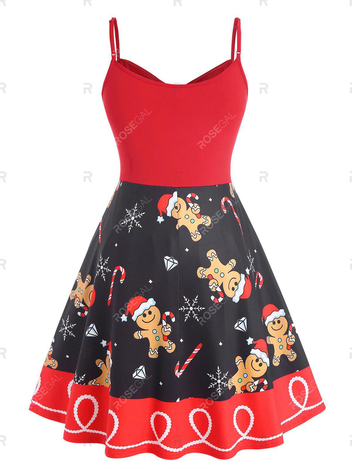 Christmas Cartoon Snowflake Lace Up Plus Size Dress