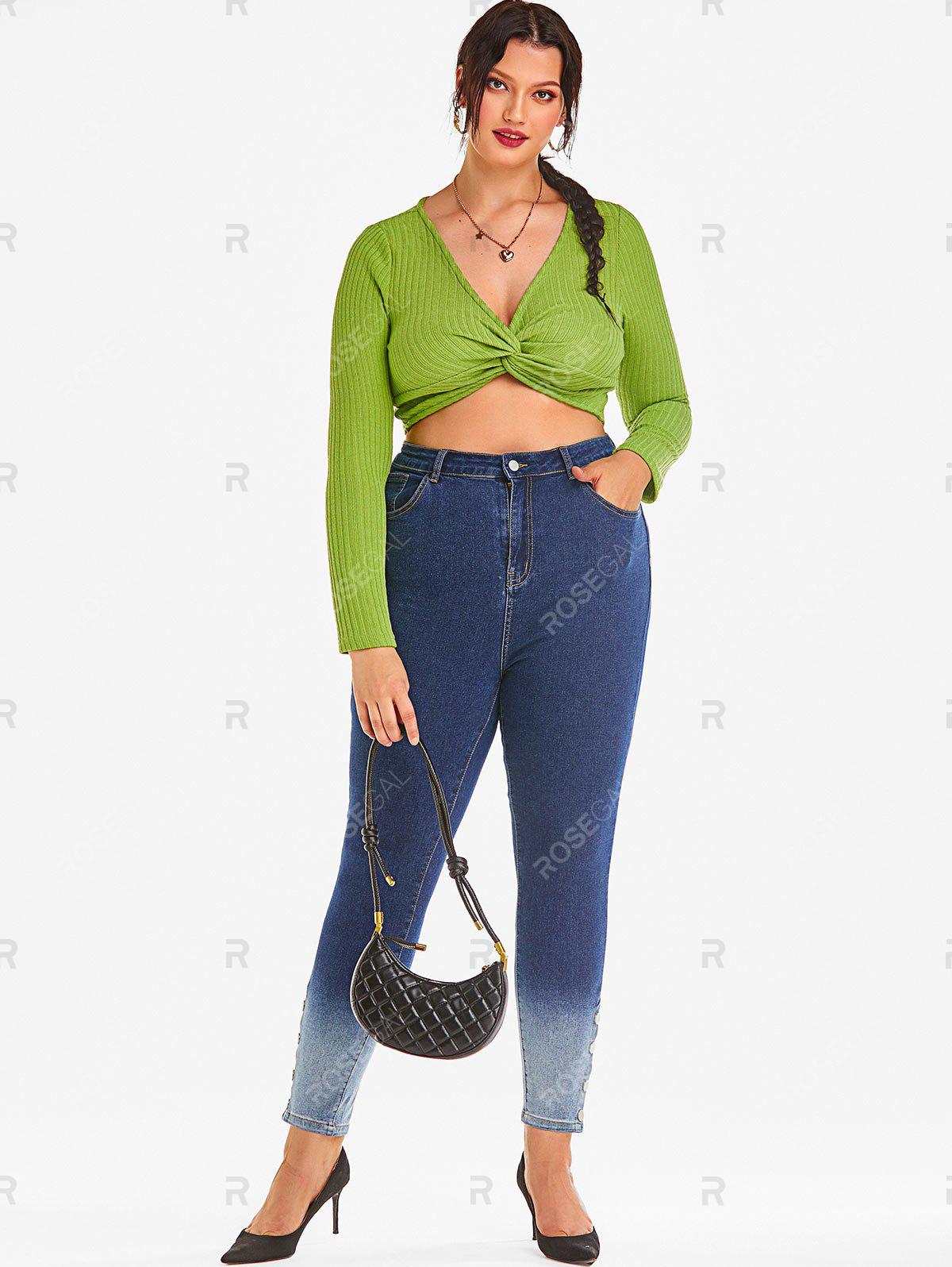 Plus Size Two Tone High Rise Jeans