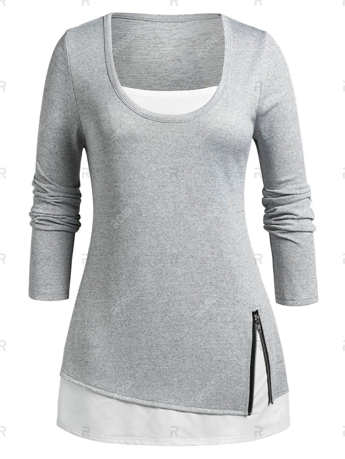 Plus Size Zippered 2 in 1 Tee