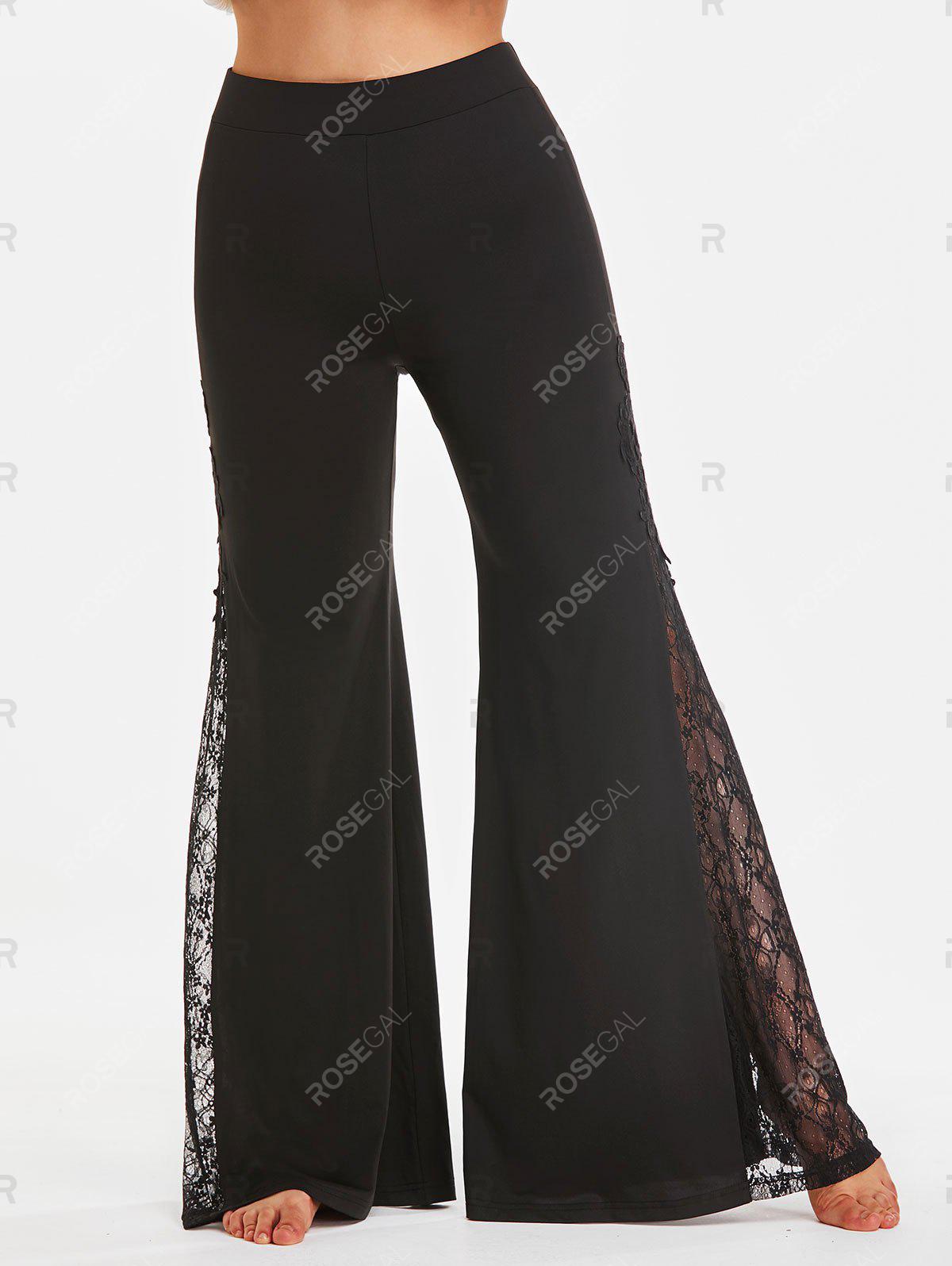 Plus Size Sheer Lace Panel Flare Pants