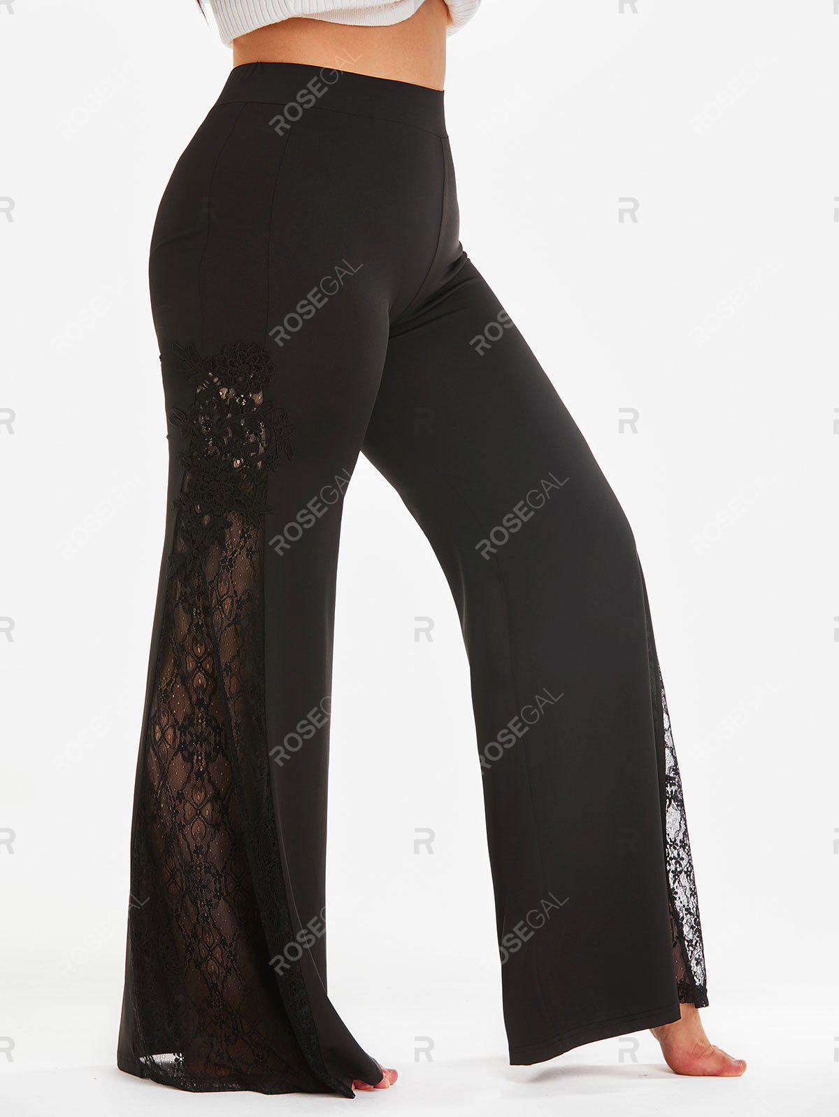 Plus Size Sheer Lace Panel Flare Pants