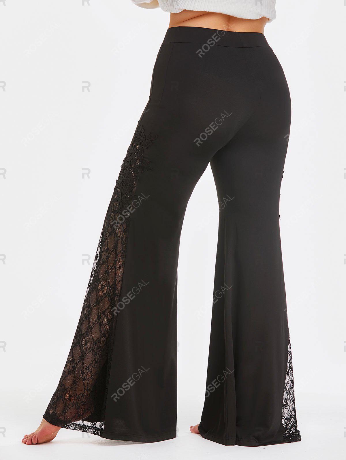 Plus Size Sheer Lace Panel Flare Pants