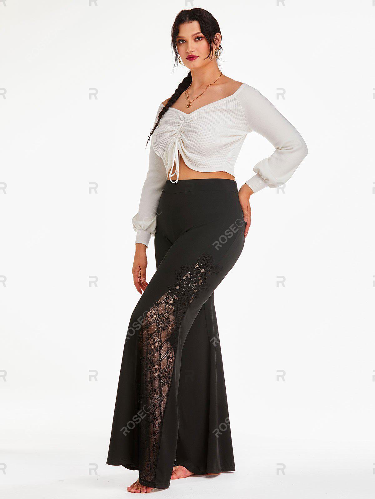 Plus Size Sheer Lace Panel Flare Pants