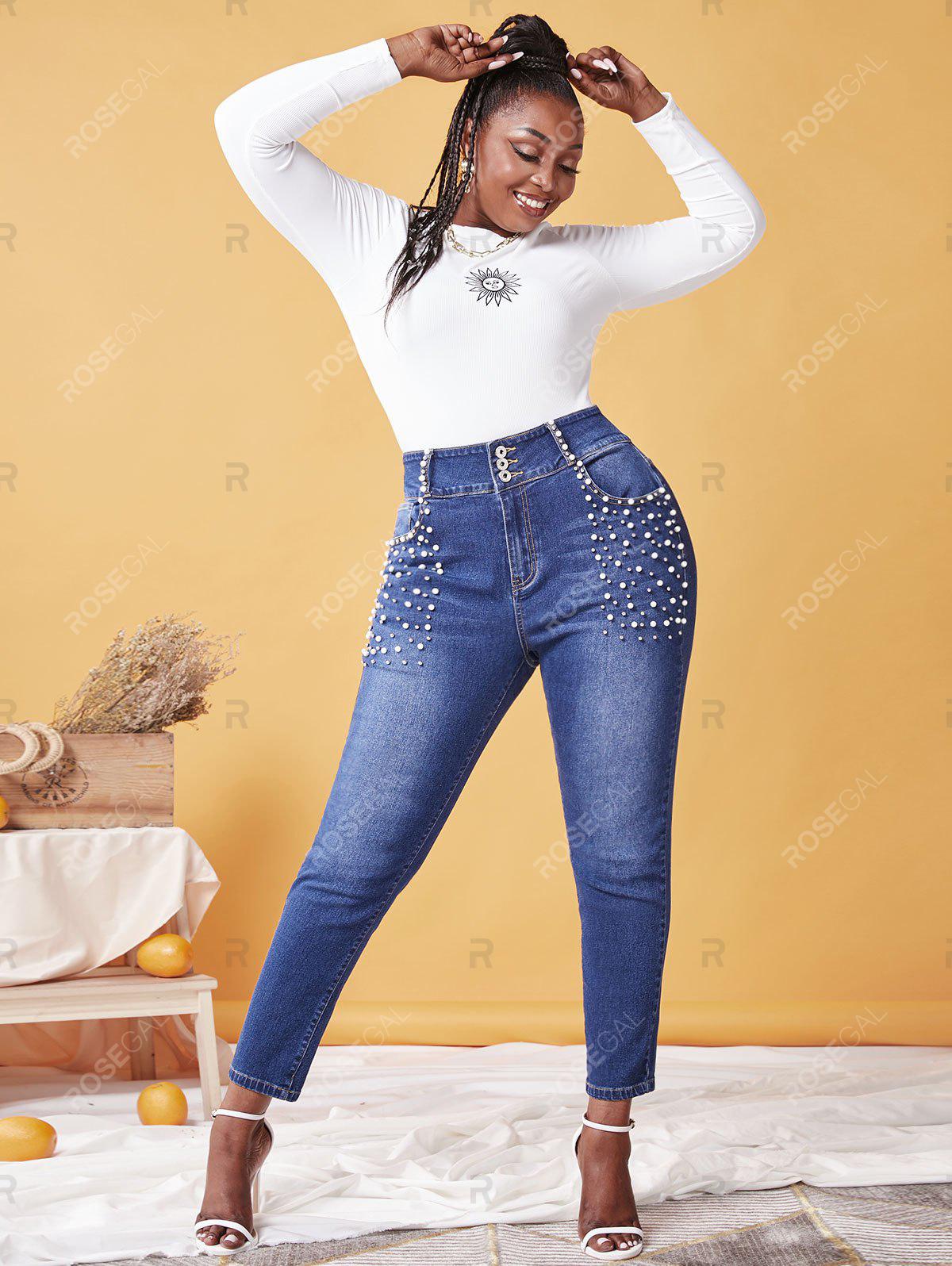 Plus Size Beaded Skinny Jeans