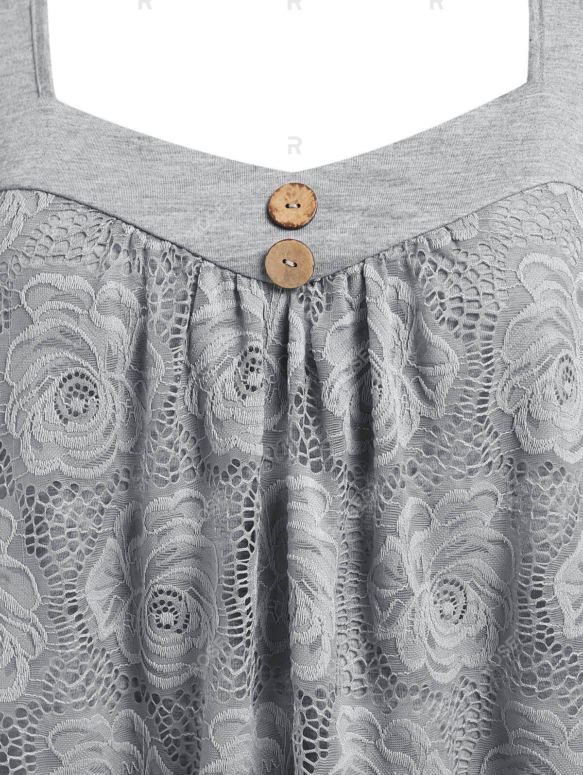 Flower Pattern Lace Mock Button T Shirt