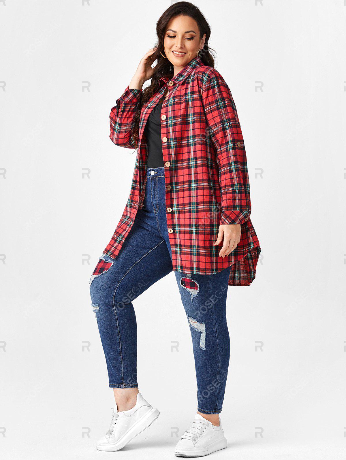 Plus Size High Rise Plaid Ripped Jeans