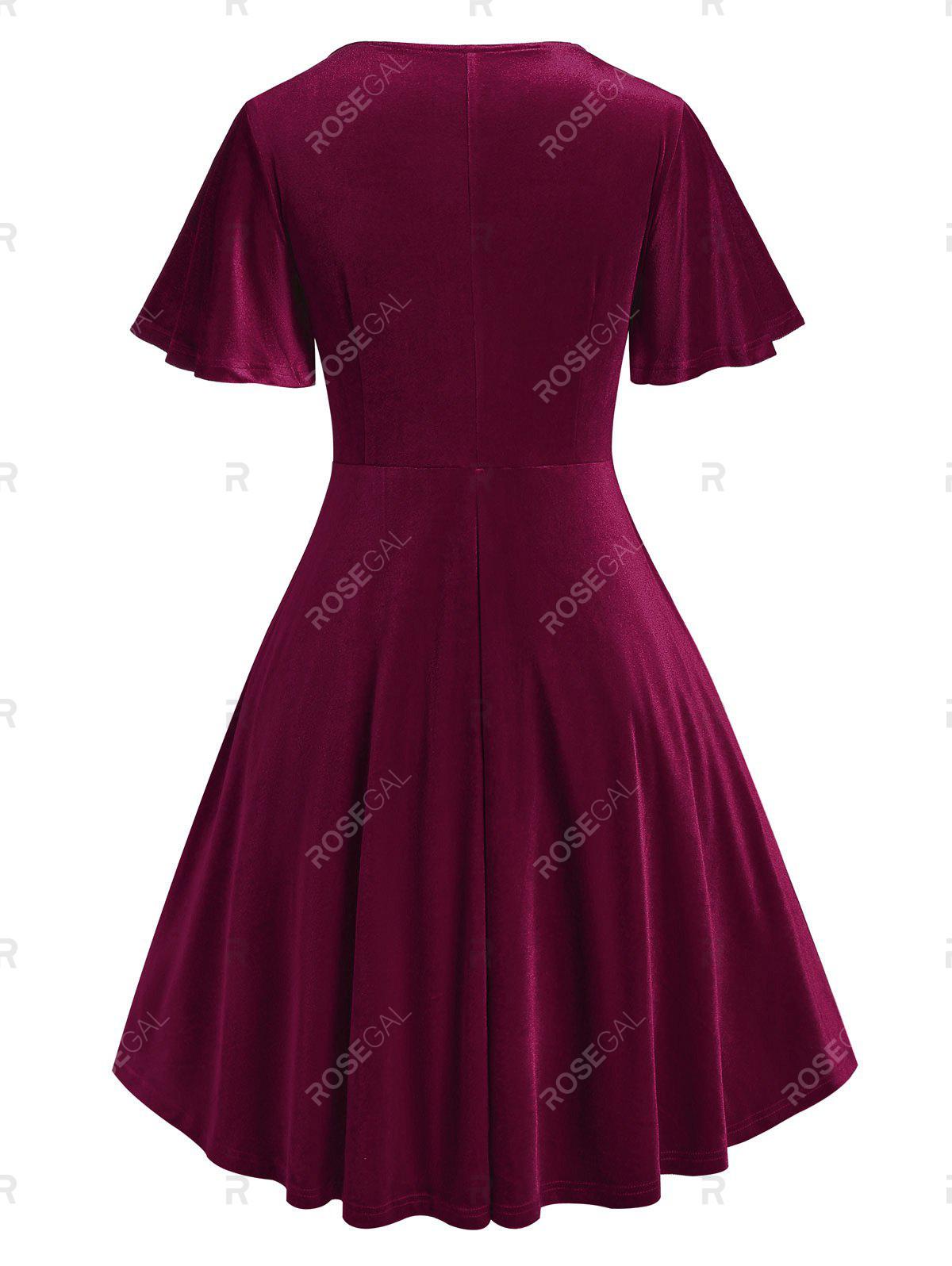 Plus Size Bell Sleeve Velvet Fit and Flare Dress